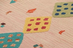 Rug & Kilim’s Suzani Style Kilim in Pink with Polychromatic Diamond Medallions