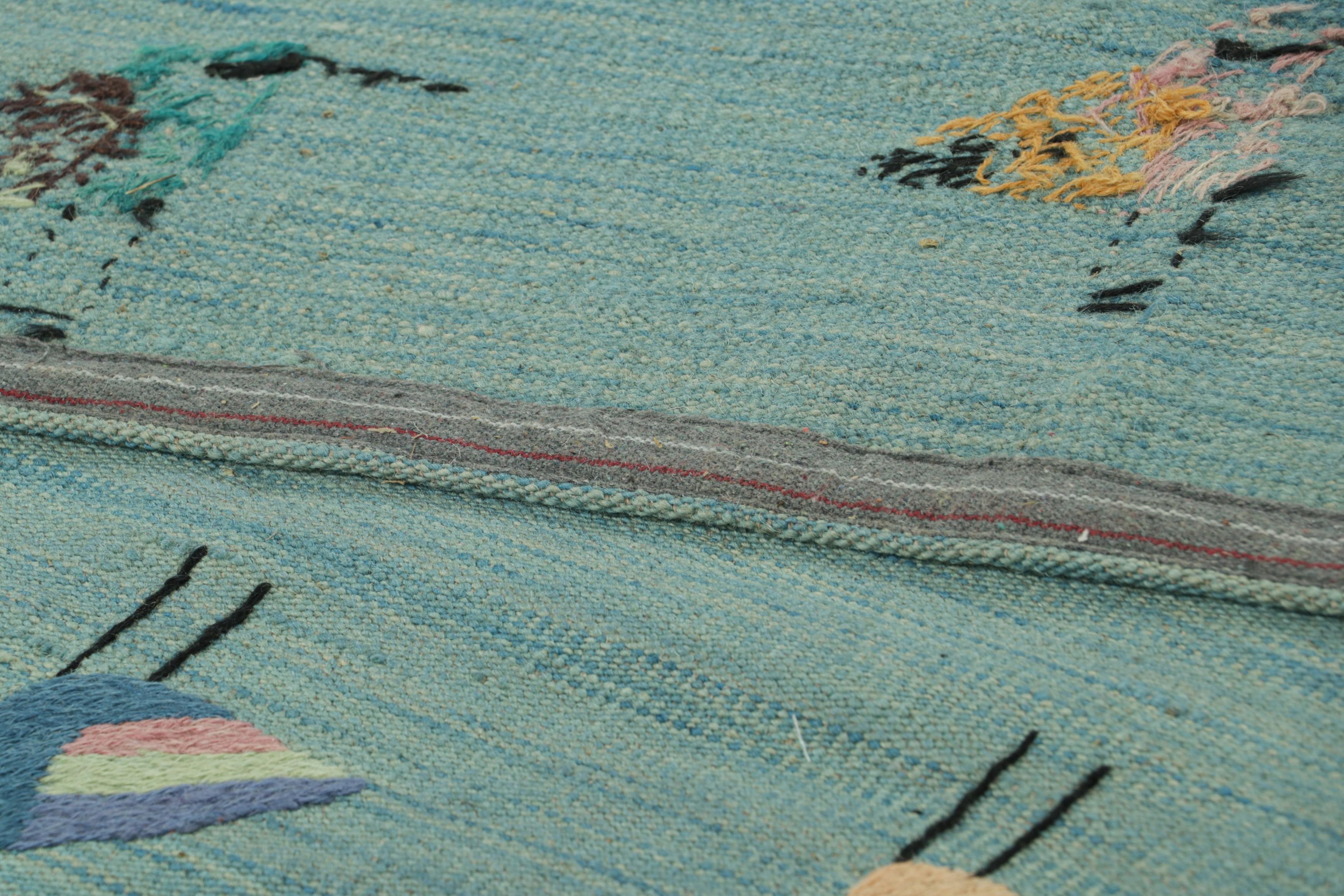 Wool Rug & Kilim’s Suzani Style Kilim in Sky Blue with Polychromatic Bird Pictorials For Sale