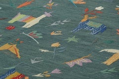 Rug & Kilim’s Suzani Style Kilim in Teal with Animal Pictorials and Florals