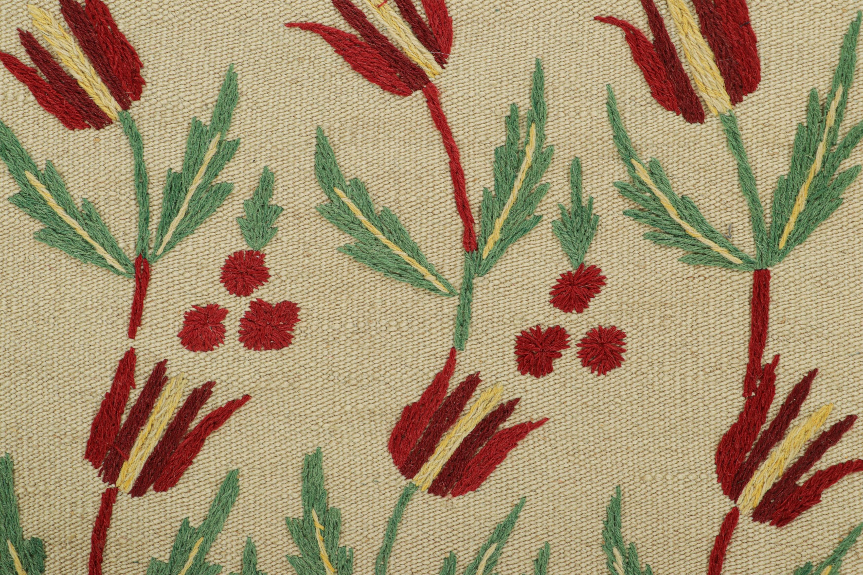 Pakistani Rug & Kilim’s Suzani Style Kilim Runner Rug in Cream with Floral Patterns For Sale