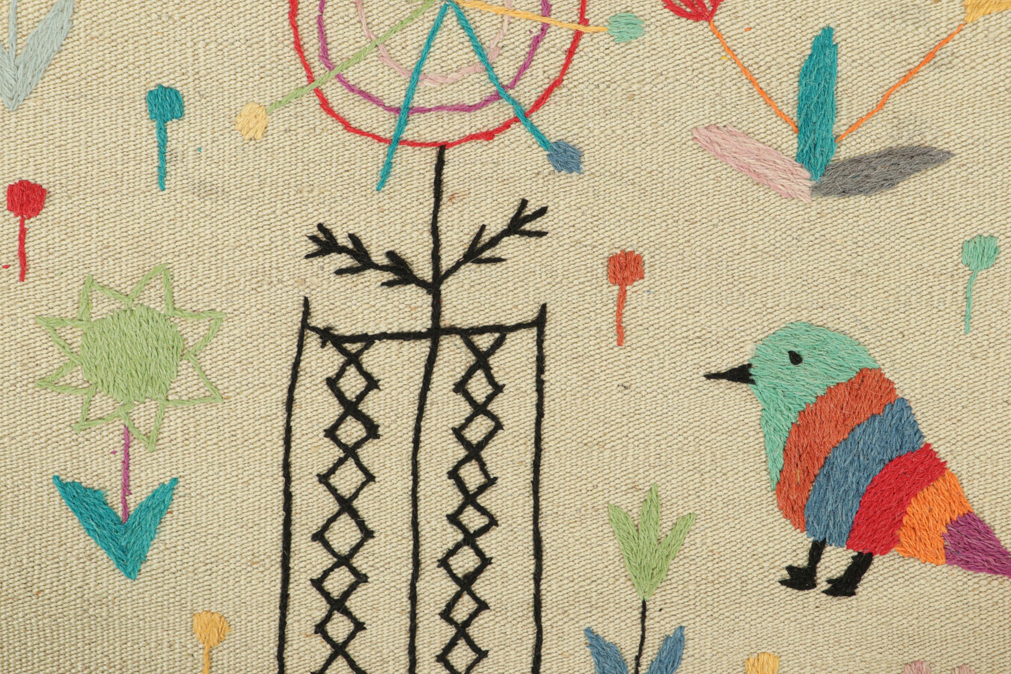 Pakistani Rug & Kilim’s Suzani Style Kilim Runner Rug with Polychromatic Pictorials For Sale