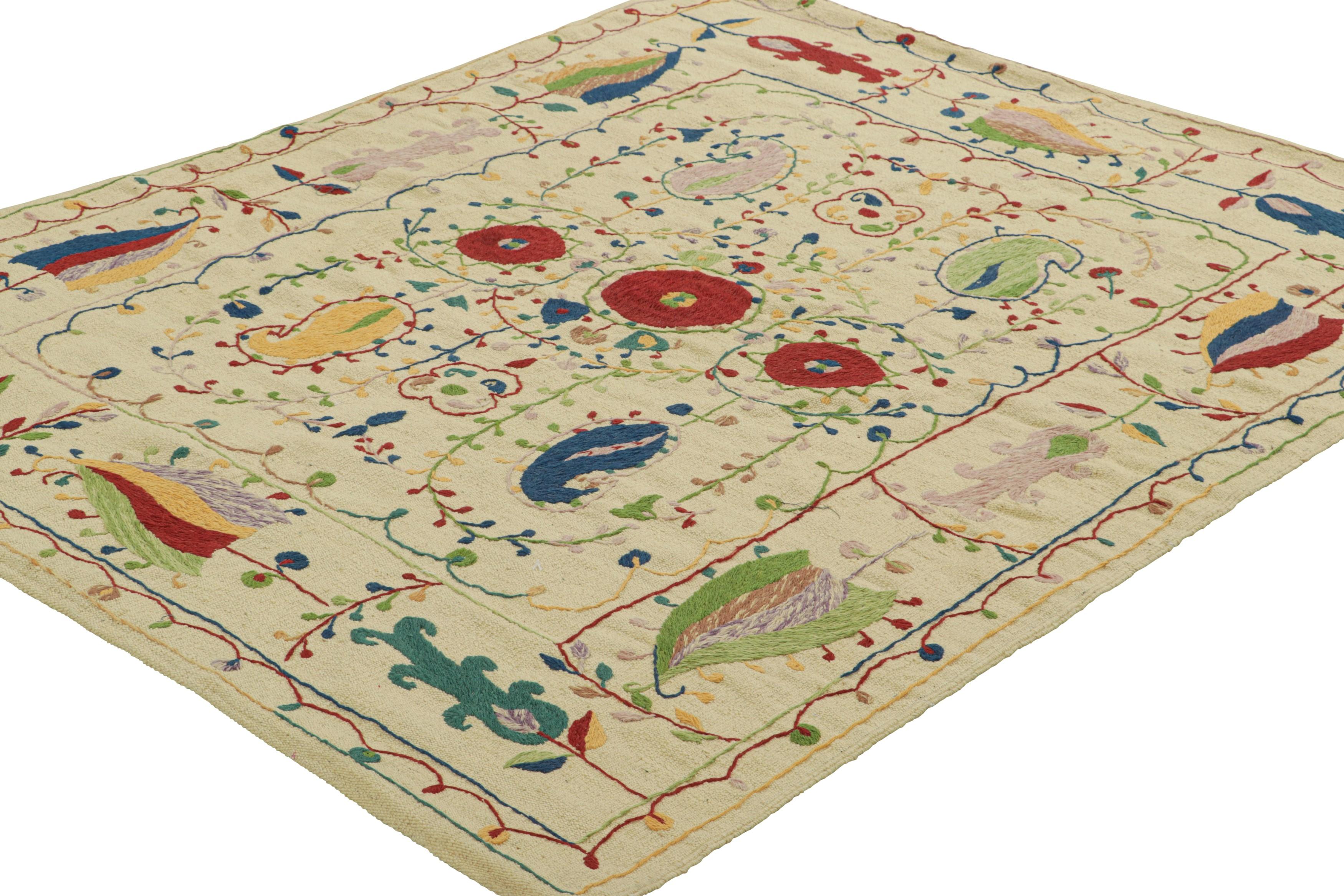 Hand-Woven Rug & Kilim’s Suzani Style Kilim with Polychromatic Tribal Patterns For Sale