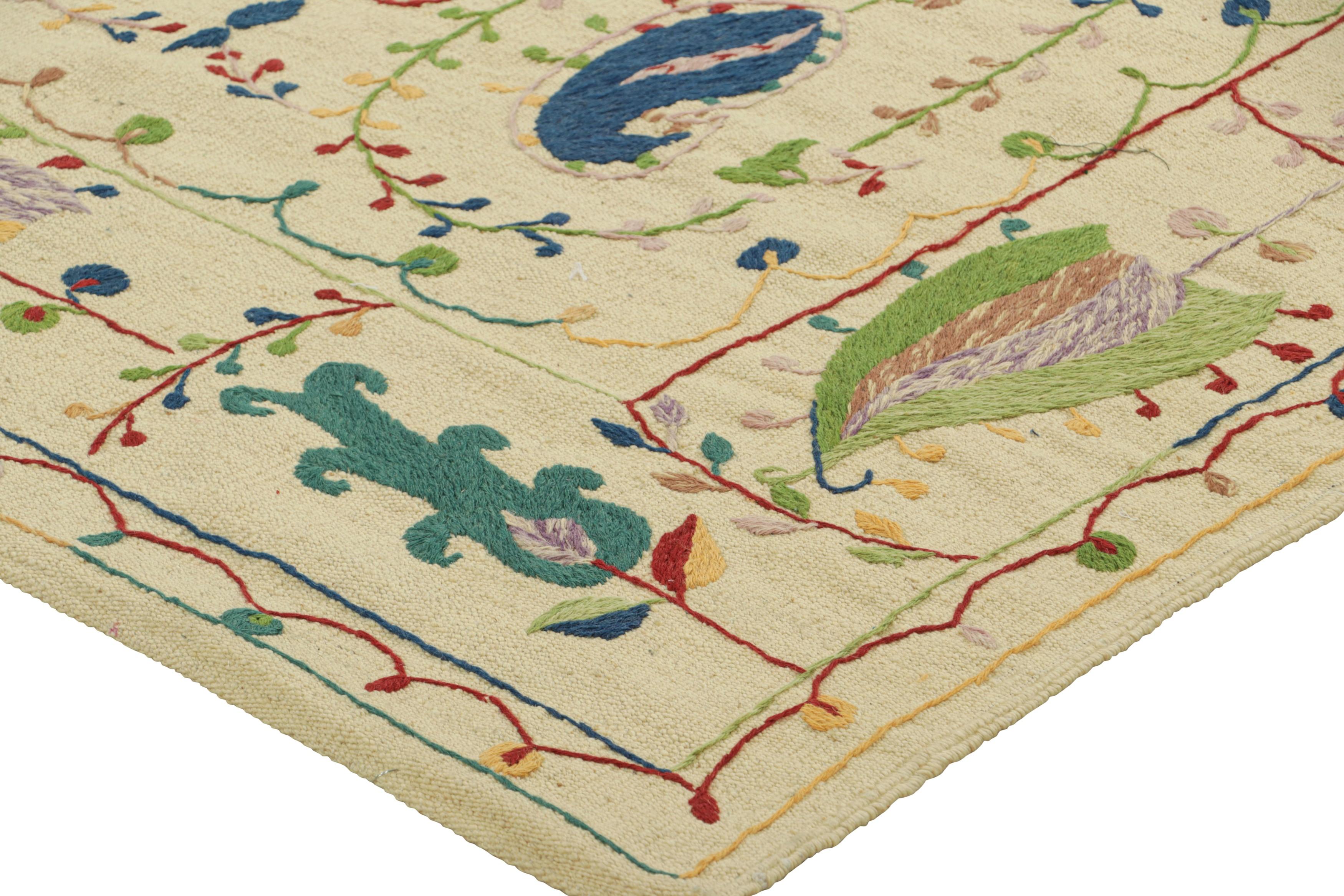 Contemporary Rug & Kilim’s Suzani Style Kilim with Polychromatic Tribal Patterns For Sale