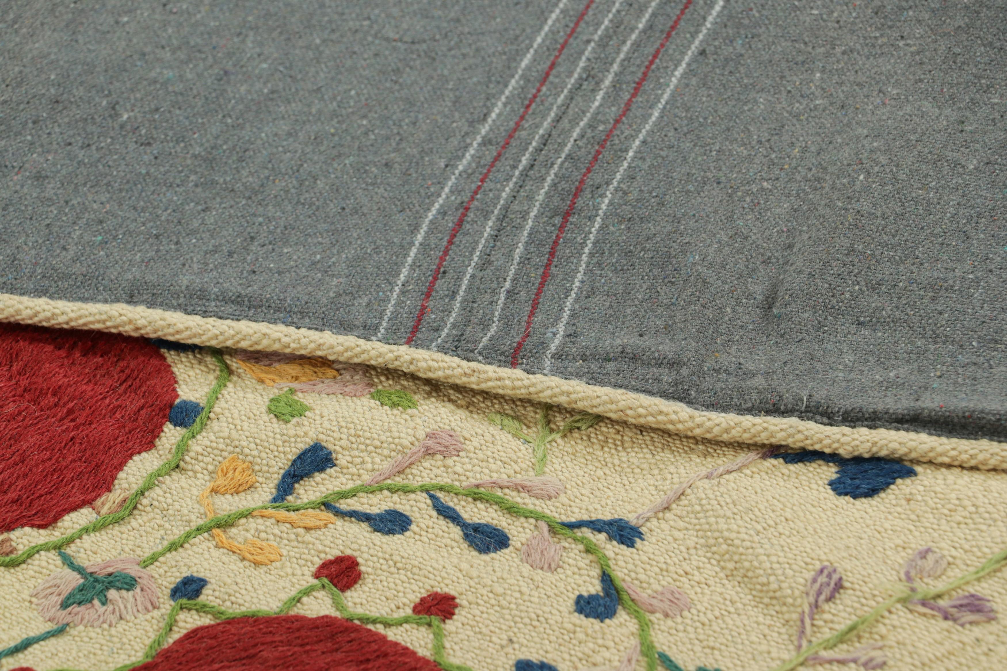 Wool Rug & Kilim’s Suzani Style Kilim with Polychromatic Tribal Patterns For Sale