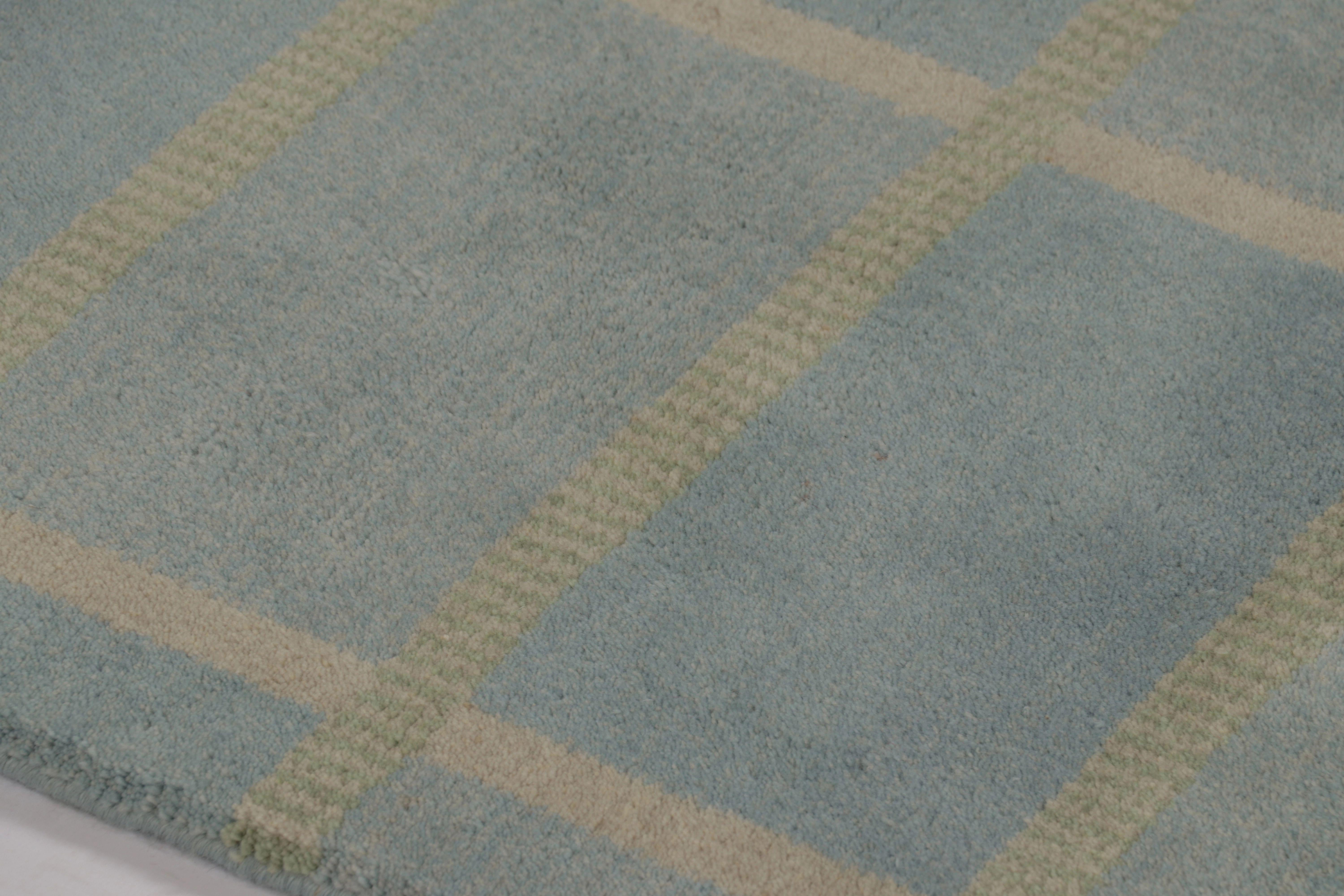 Rug & Kilim’s Swedish Art Deco Inspired Rug in Dusty Blue with Geometric Pattern (Art déco) im Angebot