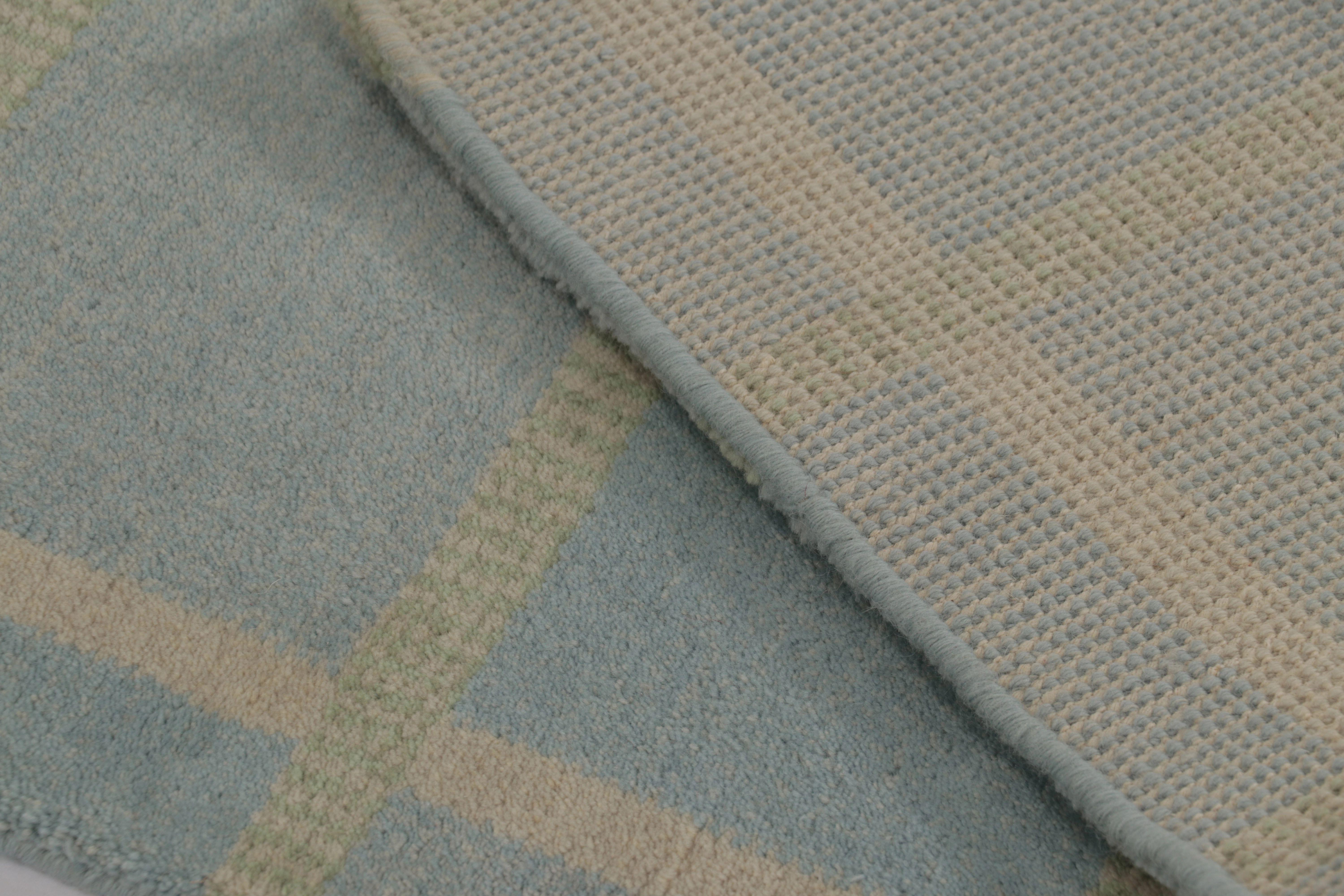 Rug & Kilim’s Swedish Art Deco Inspired Rug in Dusty Blue with Geometric Pattern (Wolle) im Angebot