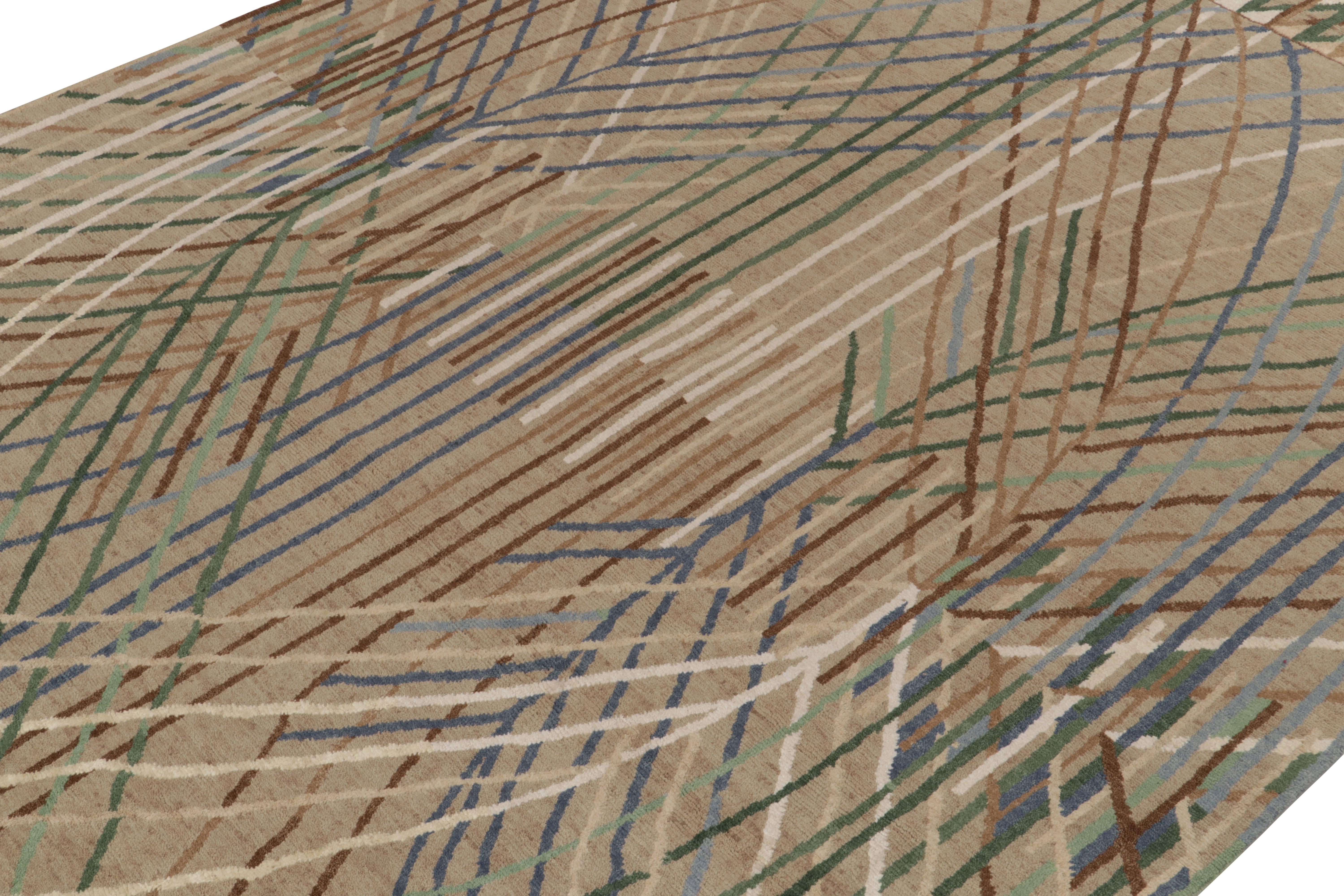 Schwedischer Teppich im Deko-Stil von Teppich & Kilims in Beige-Braun mit mehrfarbiger Geometrie (Indisch) im Angebot