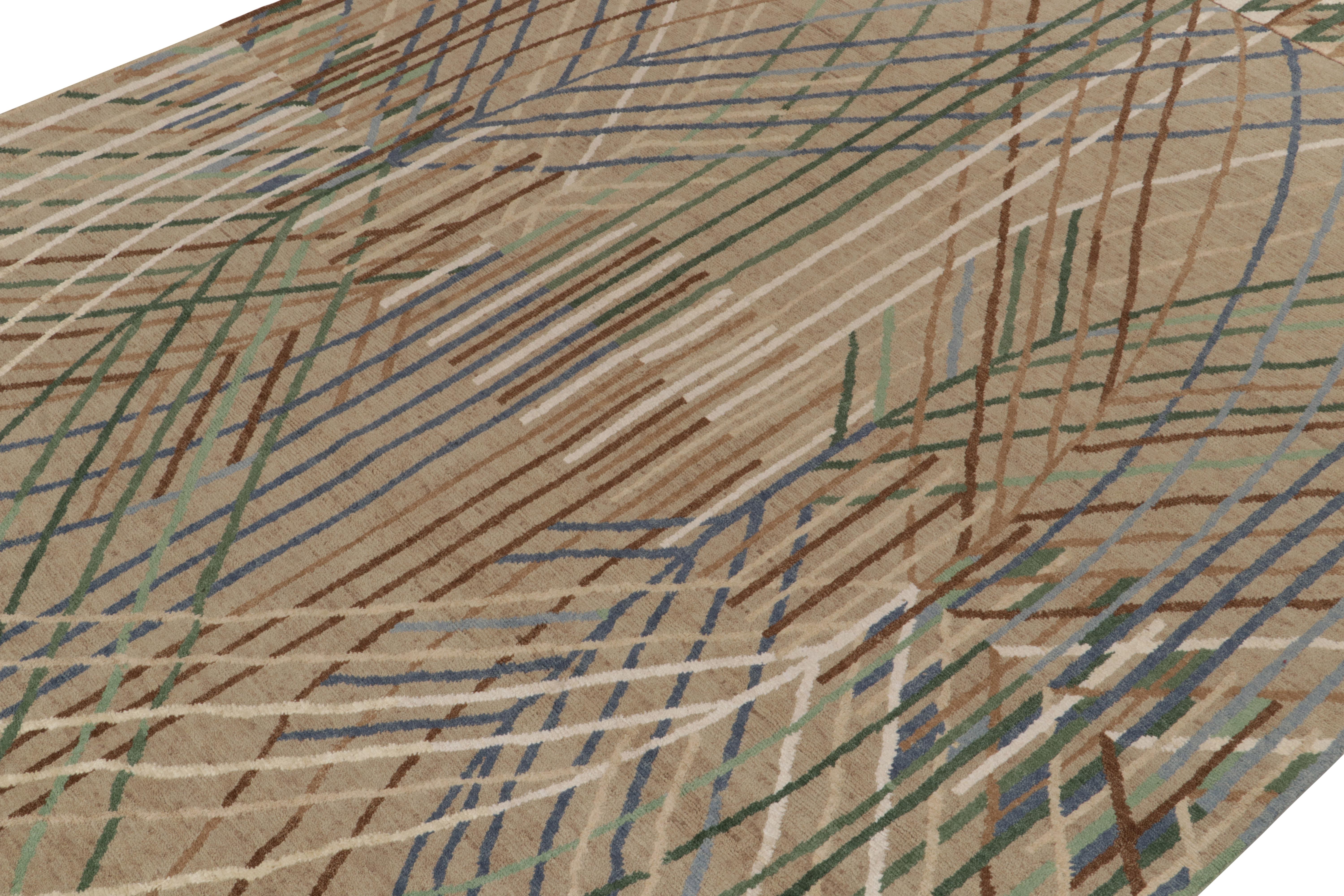 Indien Rug & Kilim's Swedish Deco Style Rug in Beige-Brown with Multicolor Geometry en vente