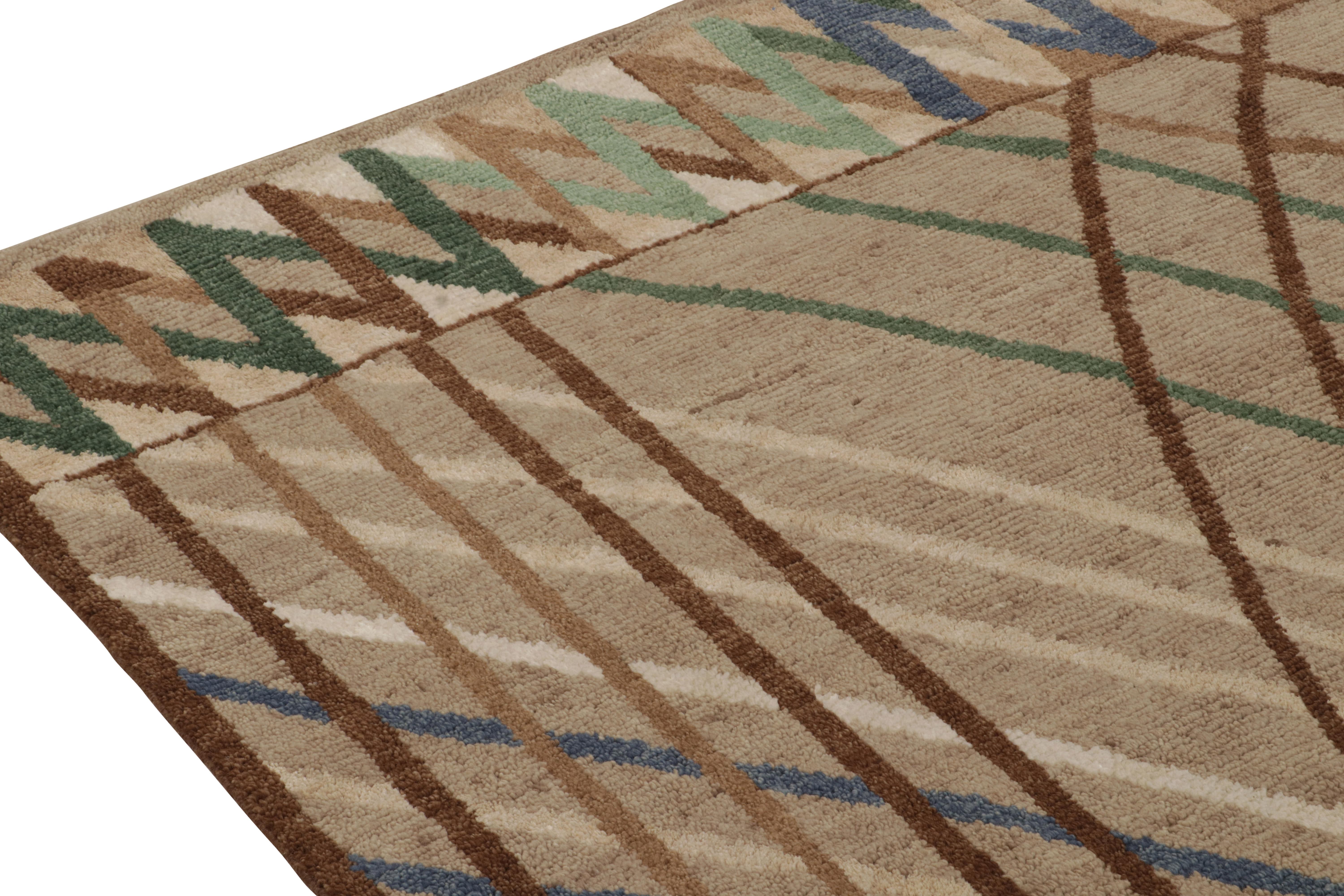 Hand-Knotted Rug & Kilim’s Swedish Deco Style Rug in Beige-Brown with Multicolor Geometry For Sale