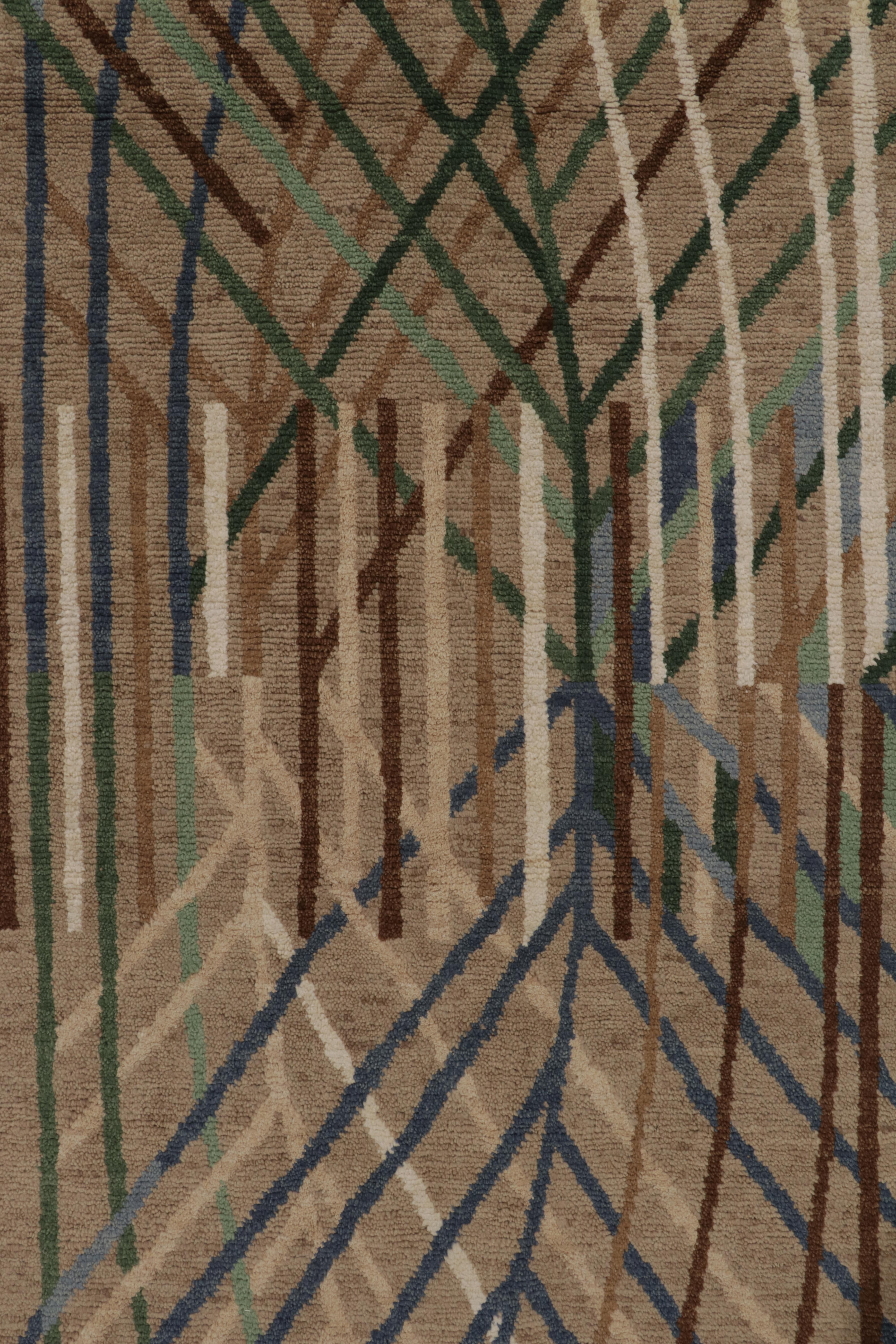 Rug & Kilim’s Swedish Deco Style Rug in Beige-Brown with Multicolor Geometry In New Condition For Sale In Long Island City, NY