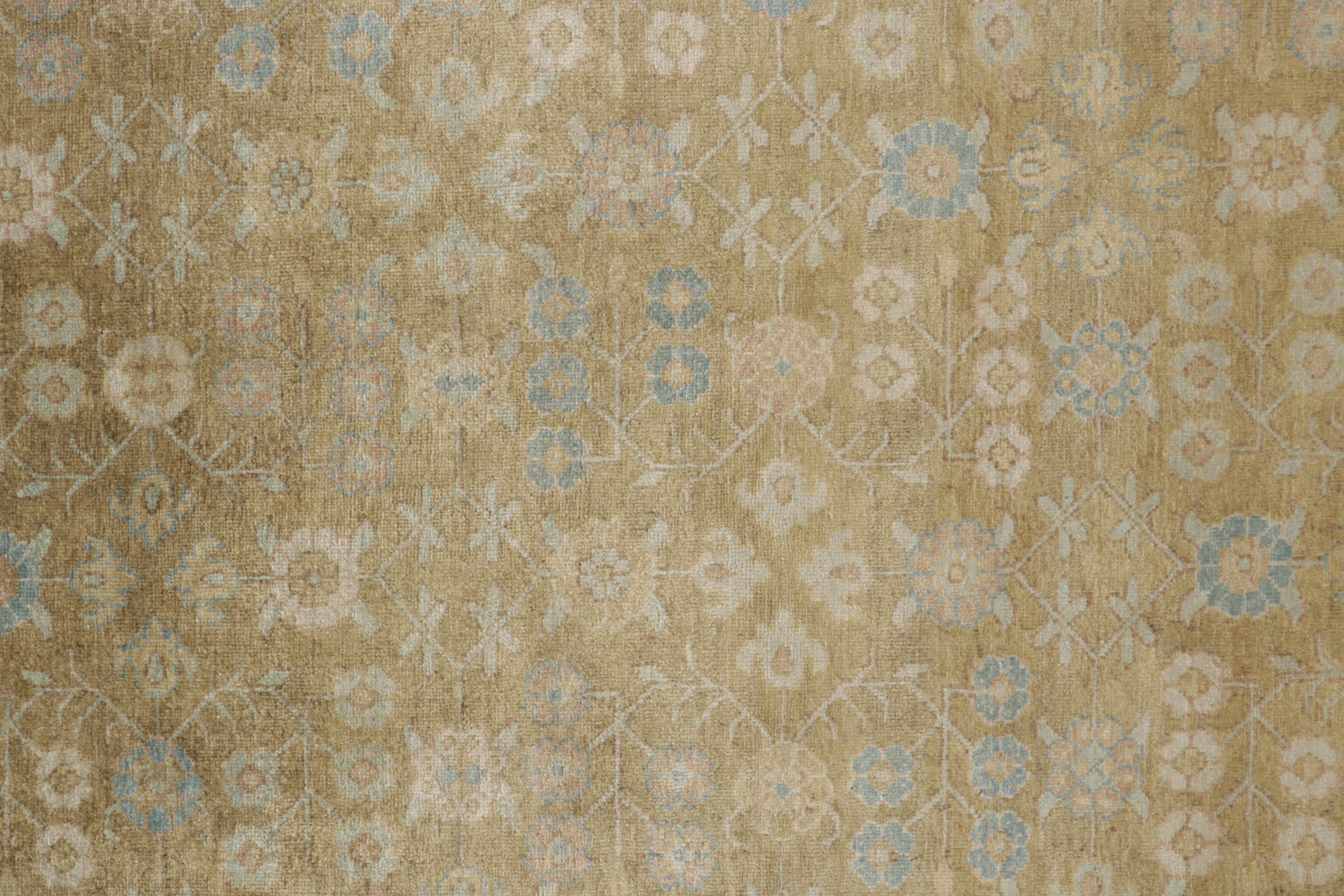 Contemporary Rug & Kilim’s Khotan style rug in Gold, Beige-Brown and Blue Patterns For Sale