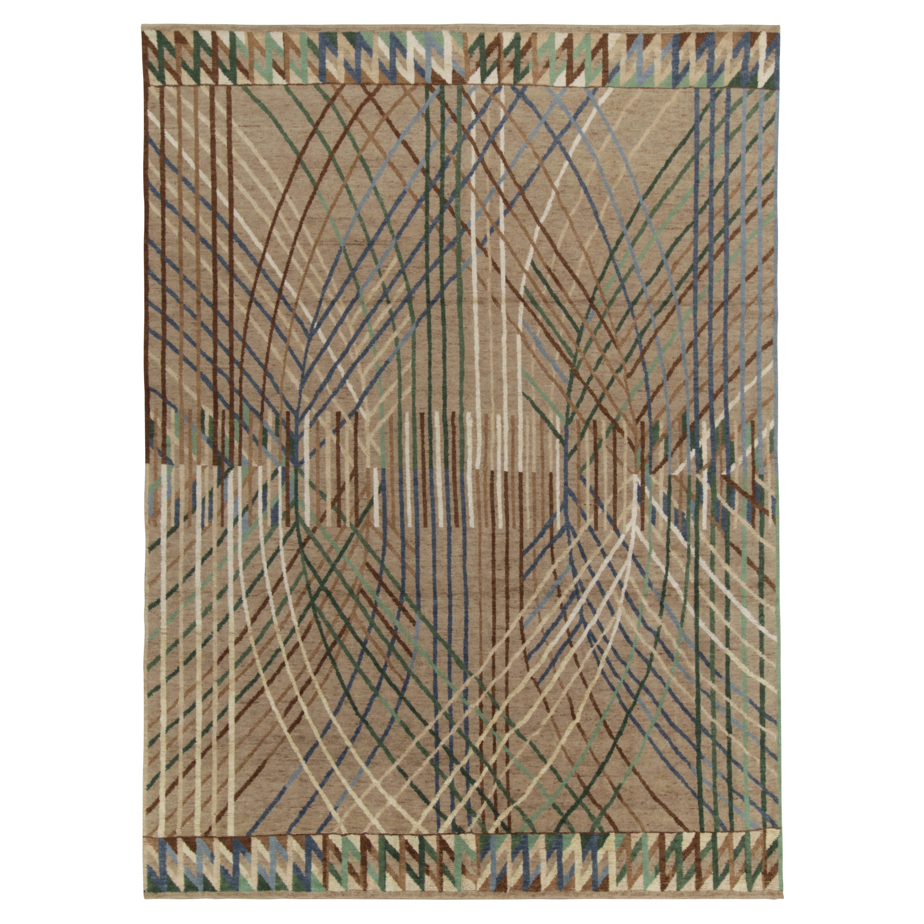 Rug & Kilim’s Swedish Deco Style Rug in Beige-Brown with Multicolor Geometry For Sale