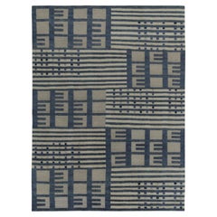 Rug & Kilim’s Swedish Deco Style Rug in Blue & Grey High-Low Geometric Patterns