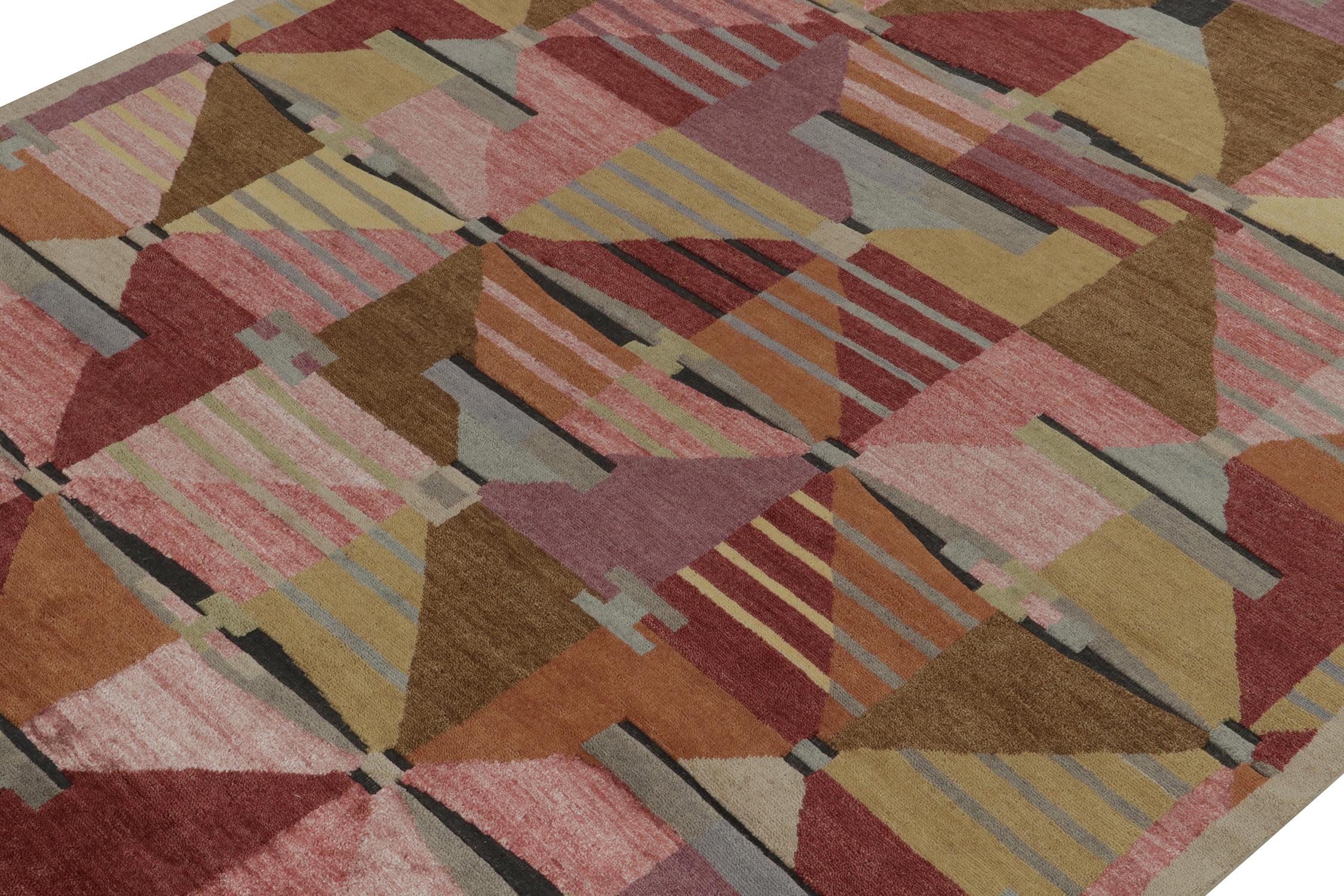 Indian Rug & Kilim’s Swedish Deco Style Rug in Pink, Red and Beige-Brown Patterns For Sale