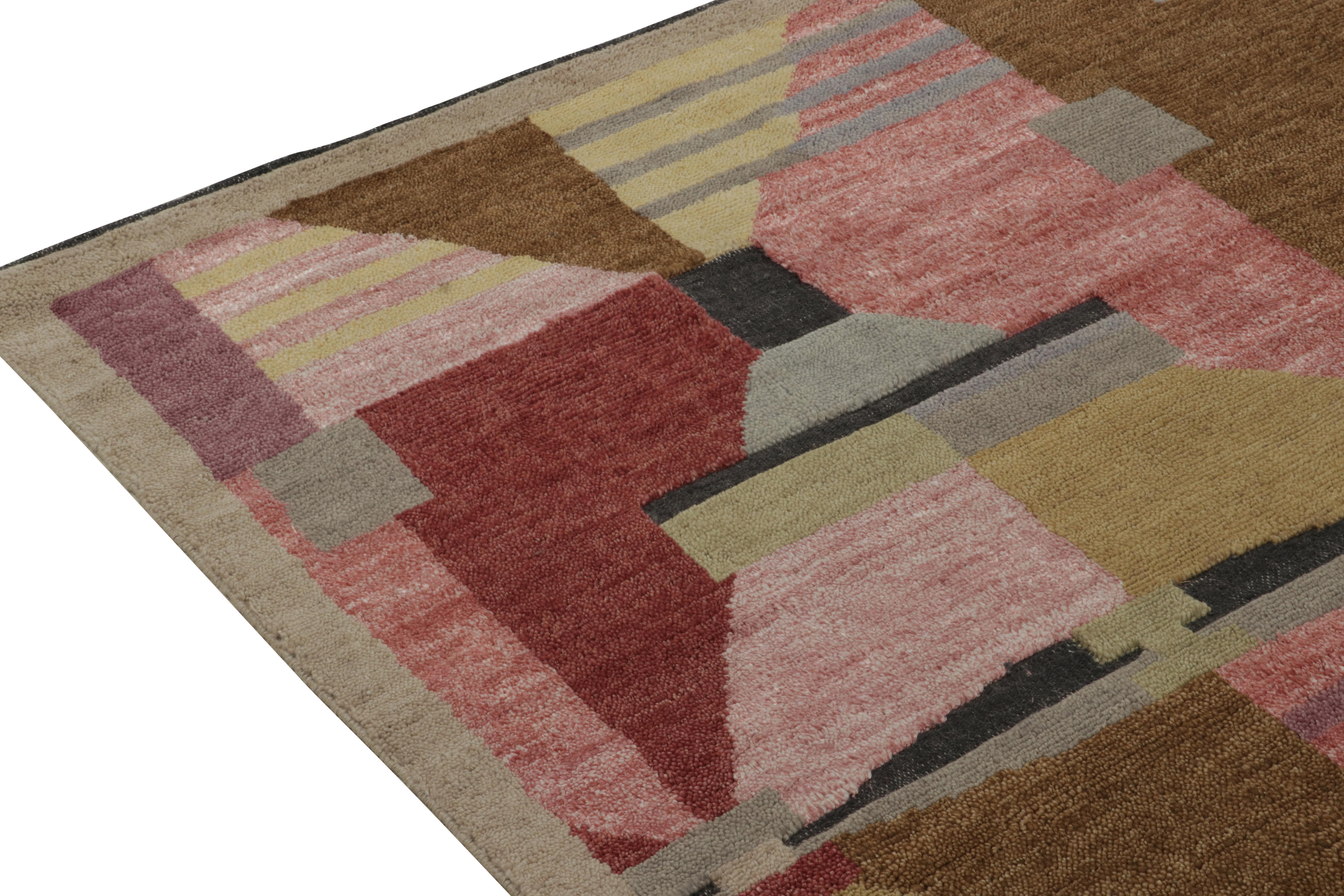 Hand-Knotted Rug & Kilim’s Swedish Deco Style Rug in Pink, Red and Beige-Brown Patterns For Sale