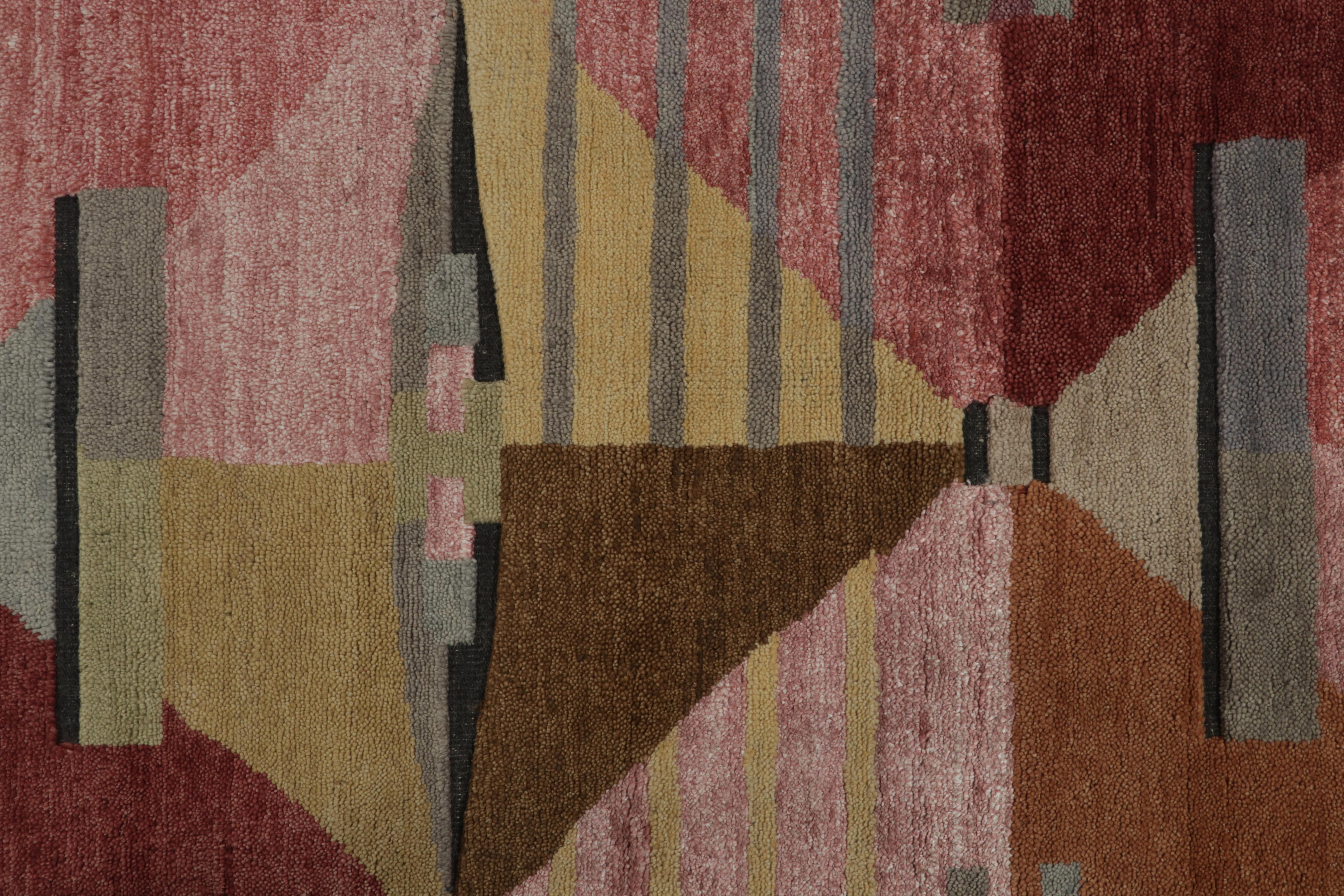 Rug & Kilim’s Swedish Deco Style Rug in Pink, Red and Beige-Brown Patterns In New Condition For Sale In Long Island City, NY