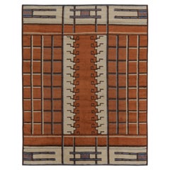 Rug & Kilim’s Swedish Deco Style Rug in Rust-Orange, Beige-Brown & Blue Patterns