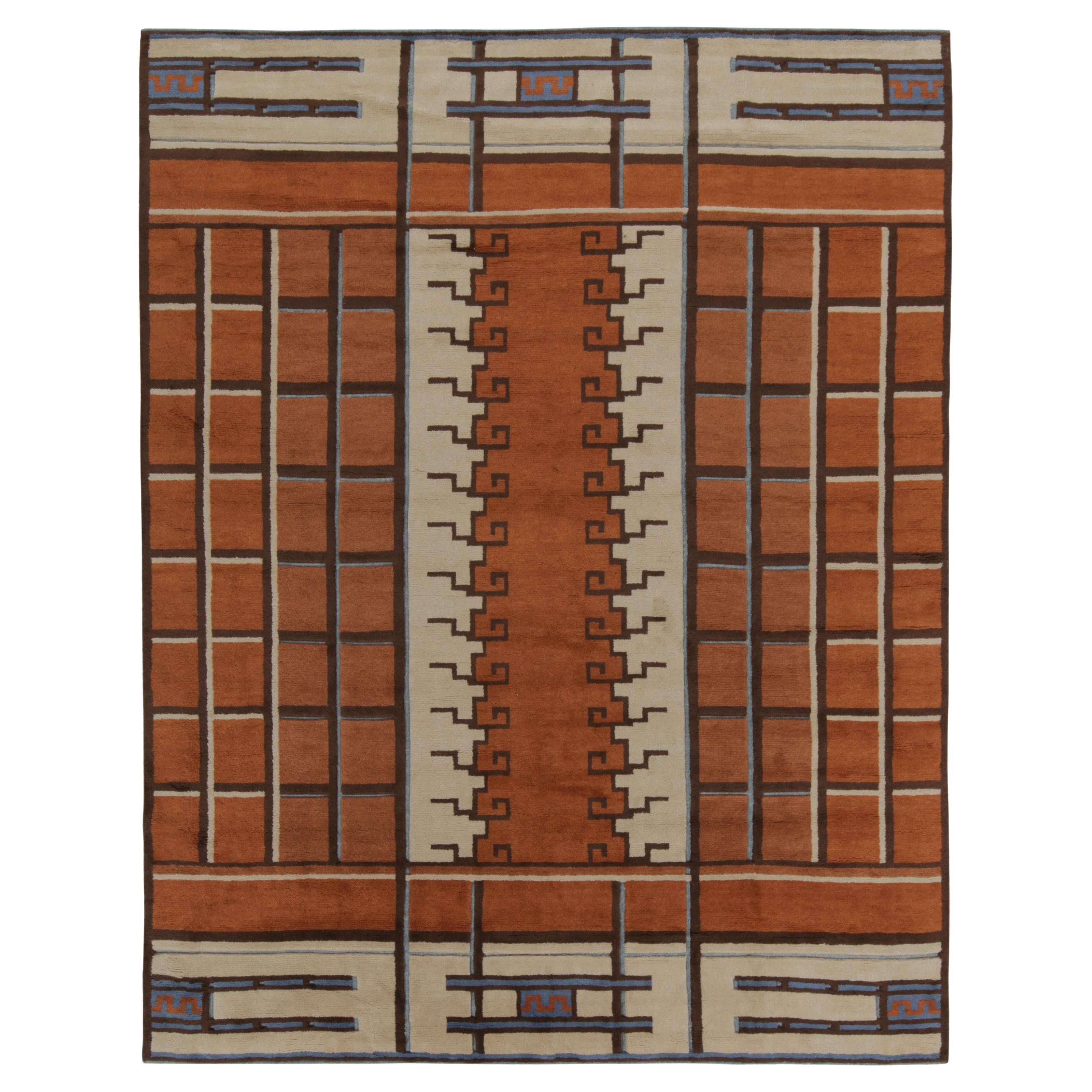 Schwedischer Teppich im Deko-Stil von Teppich &amp; Kilims in Rost-Orange, Beige-Brown und Blaumuster