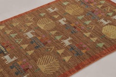 Rug & Kilim’s Swedish Inspired Folk Art Rug, Brown with Figural Geometric Motifs