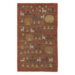 Rug 
Kilim’s Swedish Inspired Folk Art Rug, Brown with Figural Geometric Motifs