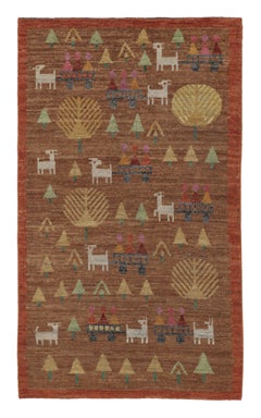 Rug & Kilim’s Swedish Inspired Folk Art Rug, Brown with Figural Geometric Motifs