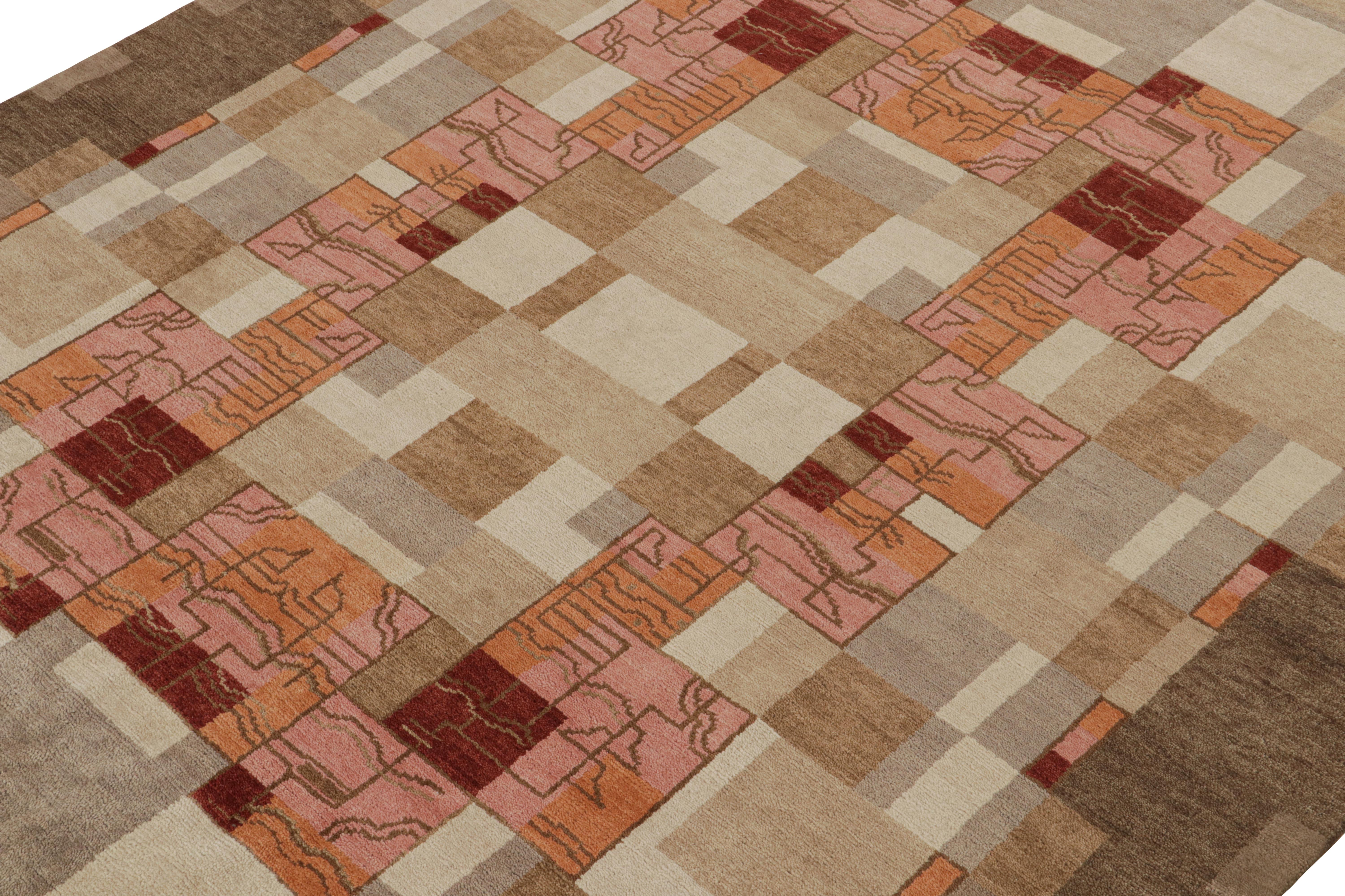 This 8x12 ode to Swedish Art Deco rugs is the next addition to Rug & Kilim’s newly inspired Deco Collection. Hand-knotted in wool.

Further on the Design: 

This piece boasts the Deco style of the 1920s and reimagines it with new possibilities