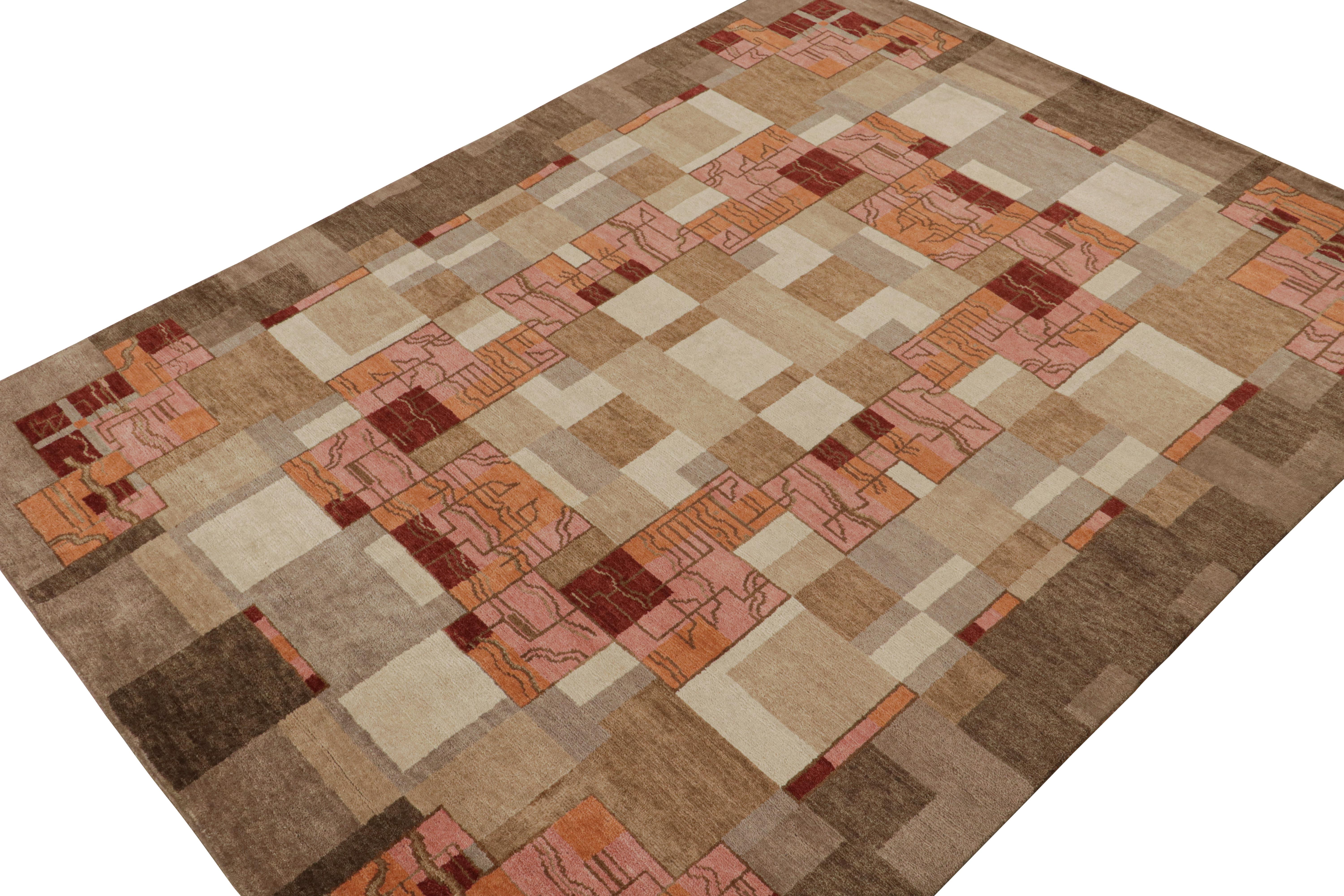 Hand-Woven Rug & Kilim’s Swedish Style Art Deco Rug in Brown, Grey, Red, Pink Patterns For Sale