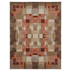 Rug & Kilim’s Swedish Style Art Deco Rug in Brown, Grey, Red, Pink Patterns