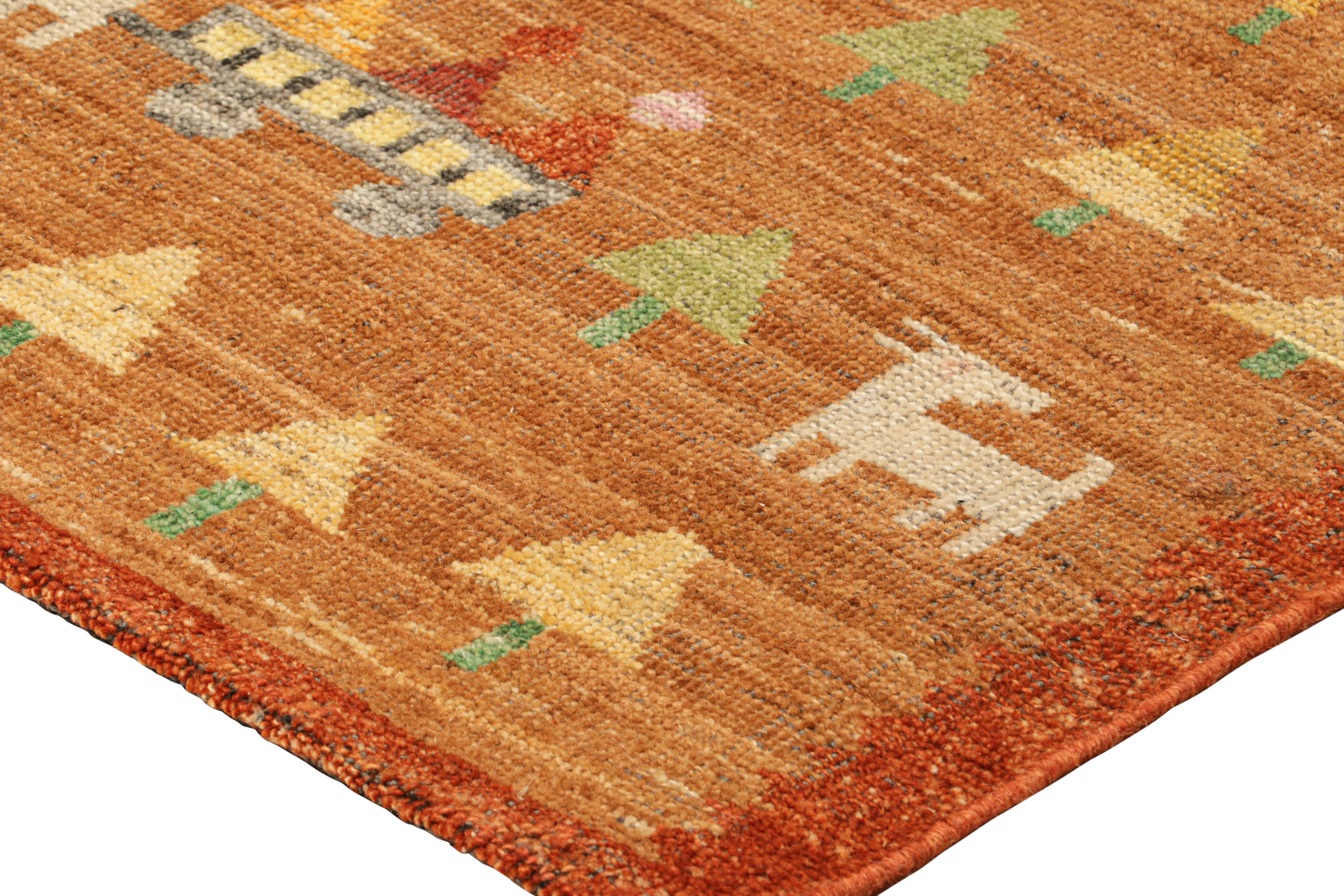 Rug & Kilim’s Swedish Style Custom Rug in Brown with Figural Geometric Patterns In New Condition For Sale In Long Island City, NY
