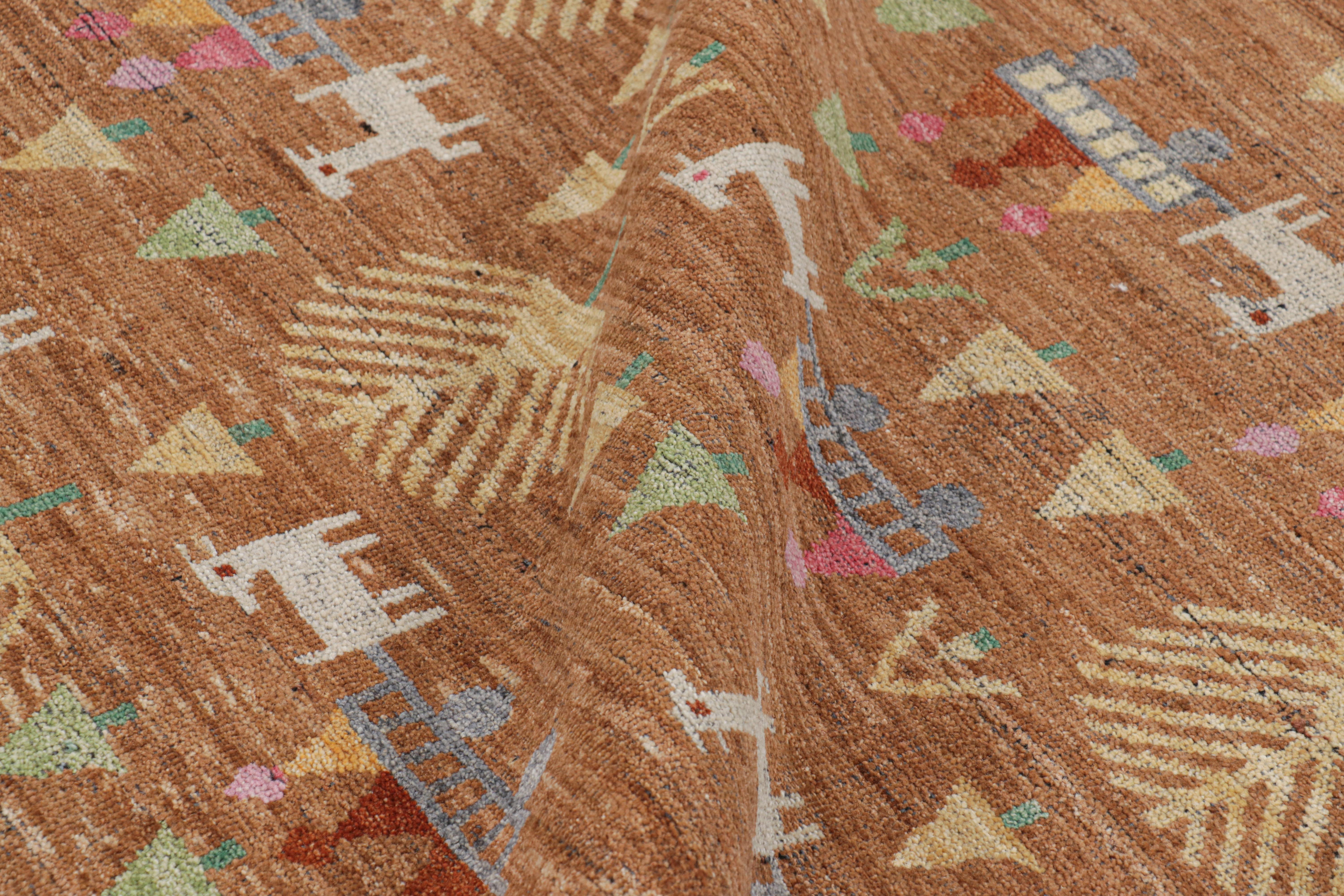 Rug & Kilim's Swedish Style Custom Rug in Brown with Figural Geometric Patterns (tapis sur mesure de style suédois à motifs géométriques figuratifs) Neuf - En vente à Long Island City, NY