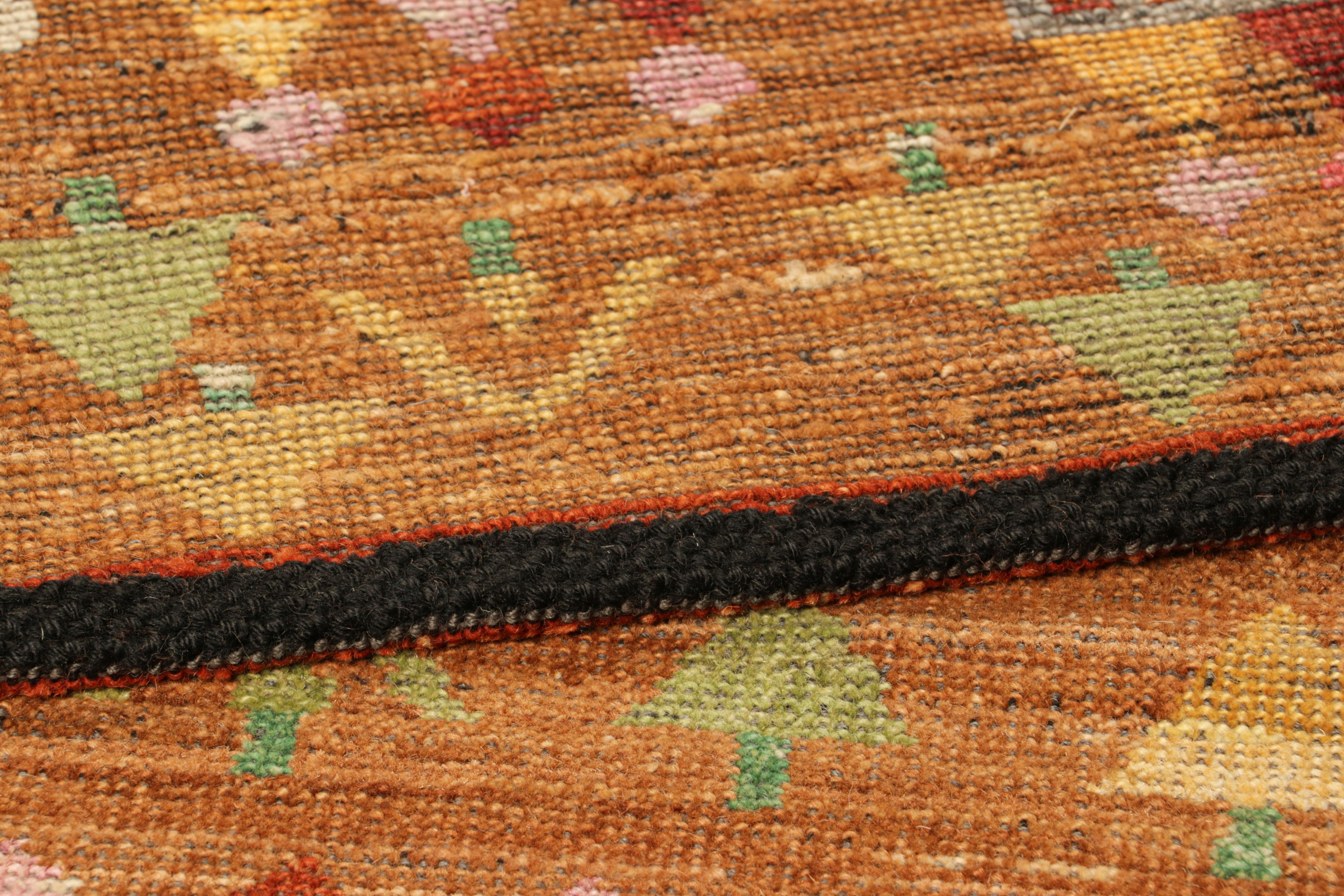 Contemporary Rug & Kilim’s Swedish Style Custom Rug in Brown with Figural Geometric Patterns For Sale
