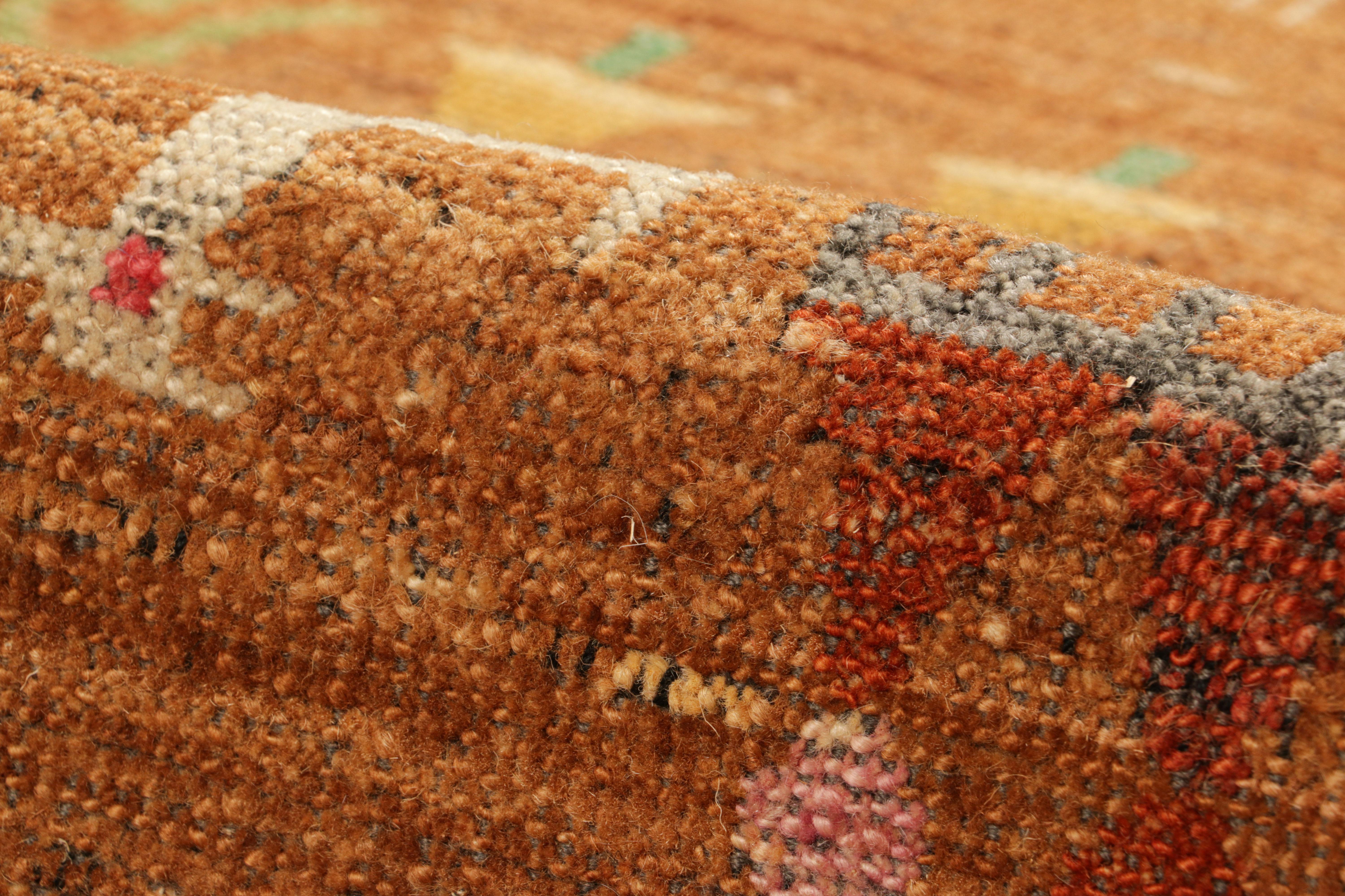 Wool Rug & Kilim’s Swedish Style Custom Rug in Brown with Figural Geometric Patterns For Sale