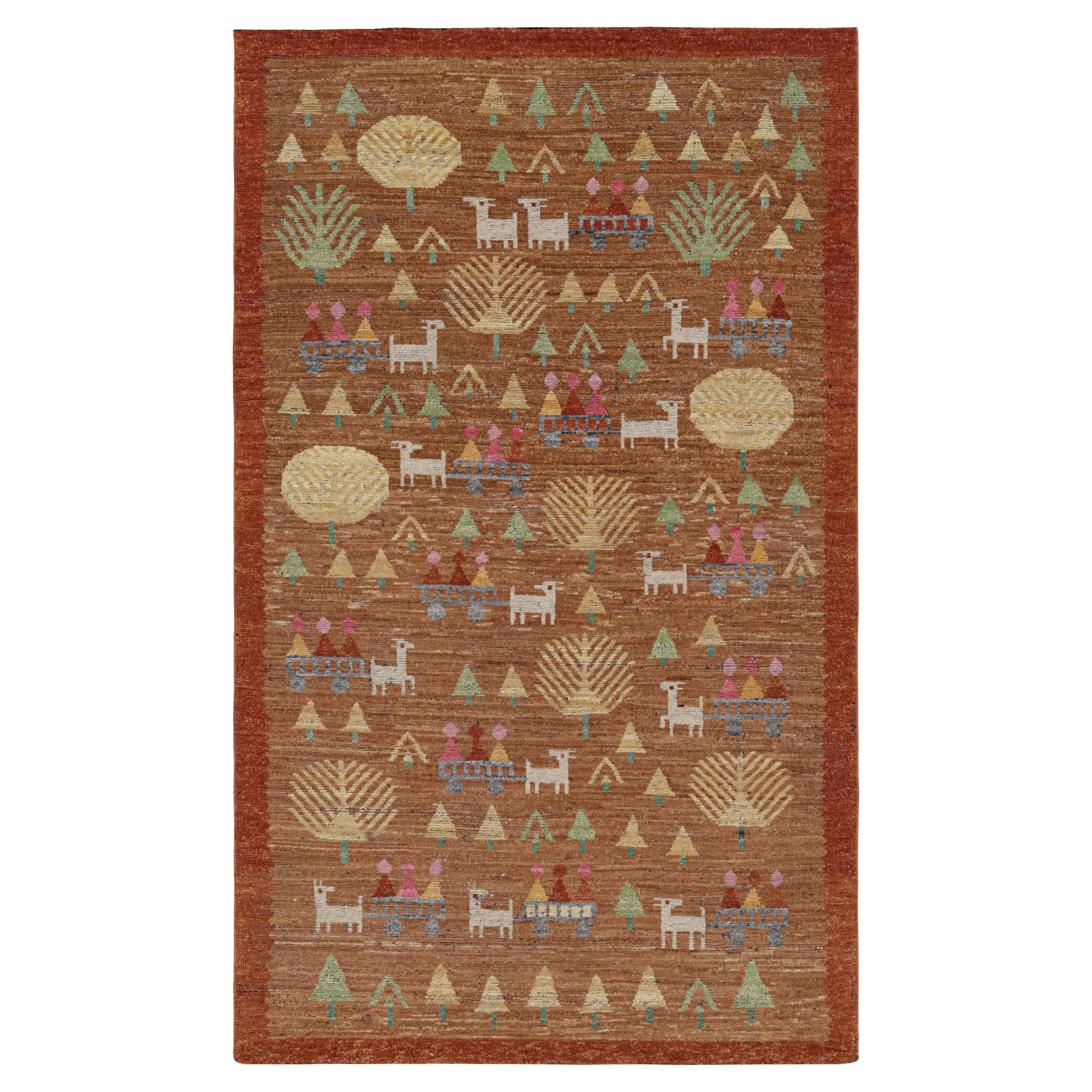 Rug & Kilim’s Swedish Style Custom Rug in Brown with Figural Geometric Patterns