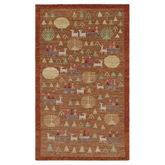 Rug & Kilim's Swedish Style Custom Rug in Brown with Figural Geometric Patterns (tapis sur mesure de style suédois à motifs géométriques figuratifs)