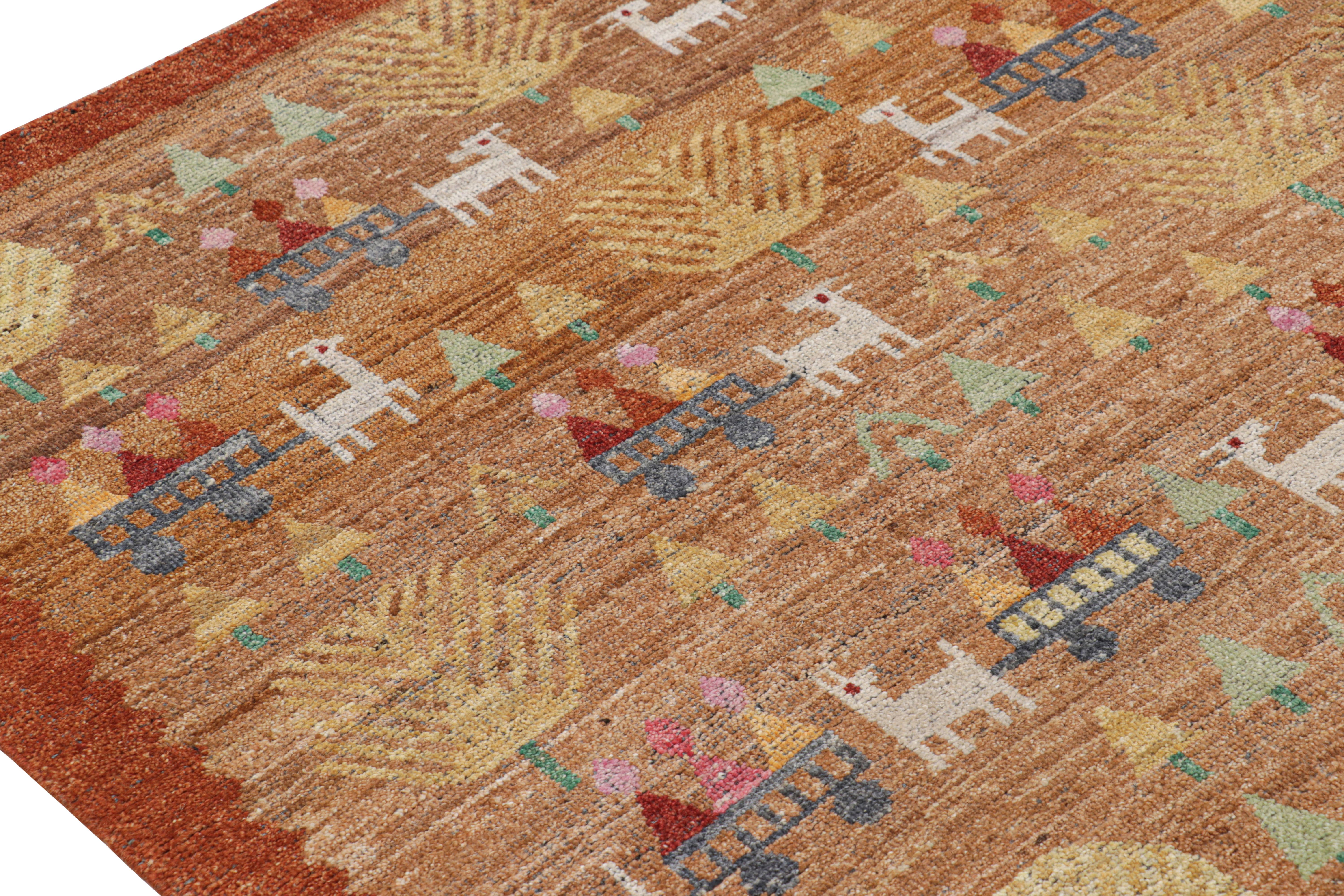 Arte popolare Rug & Kilim è un tappeto in stile svedese in marrone con motivi geometrici figurativi in vendita