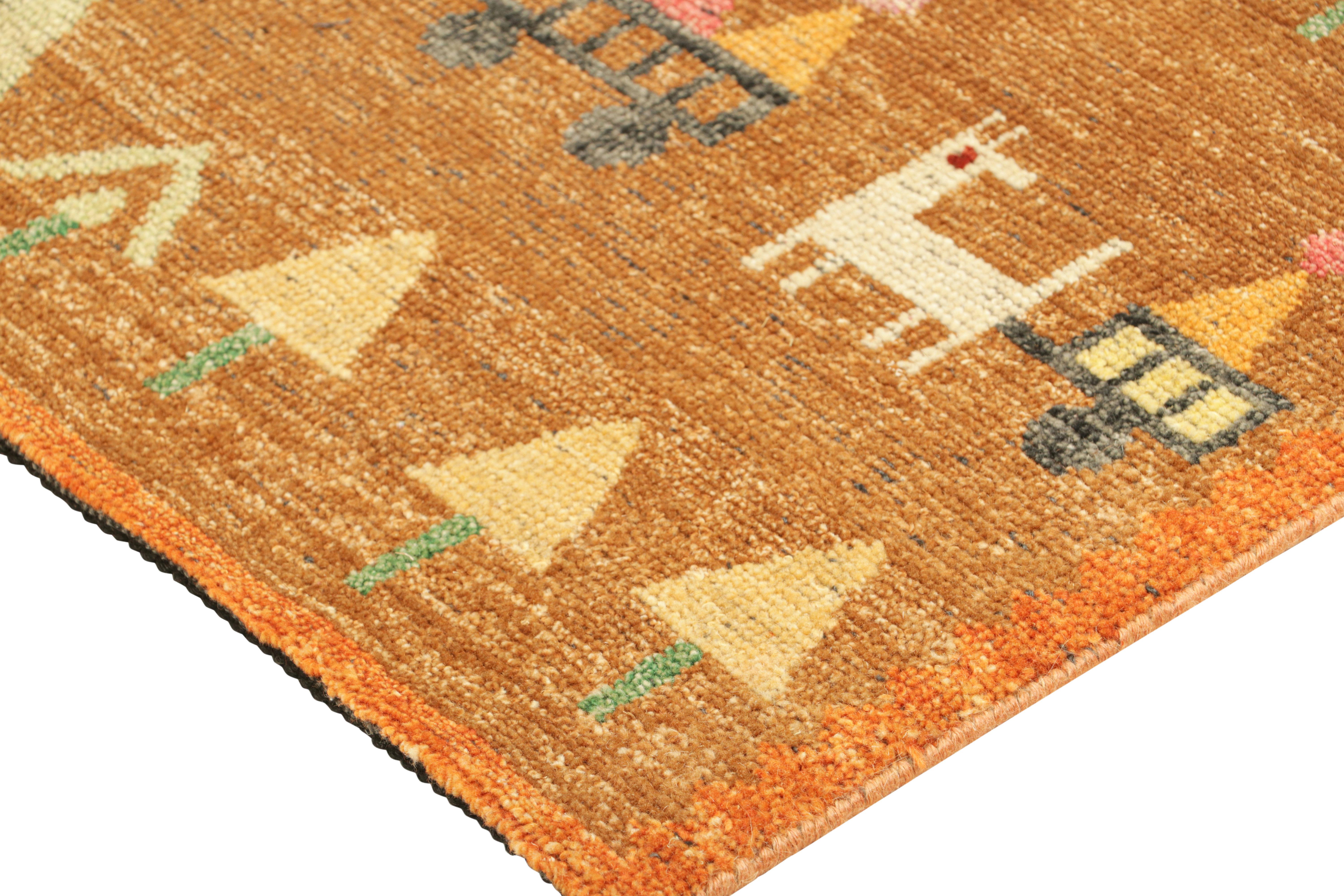 Moderne Rug & Kilim's Swedish Style Rug in Brown With Figural Geometric Patterns (Tapis de style suédois à motifs géométriques figuratifs) en vente