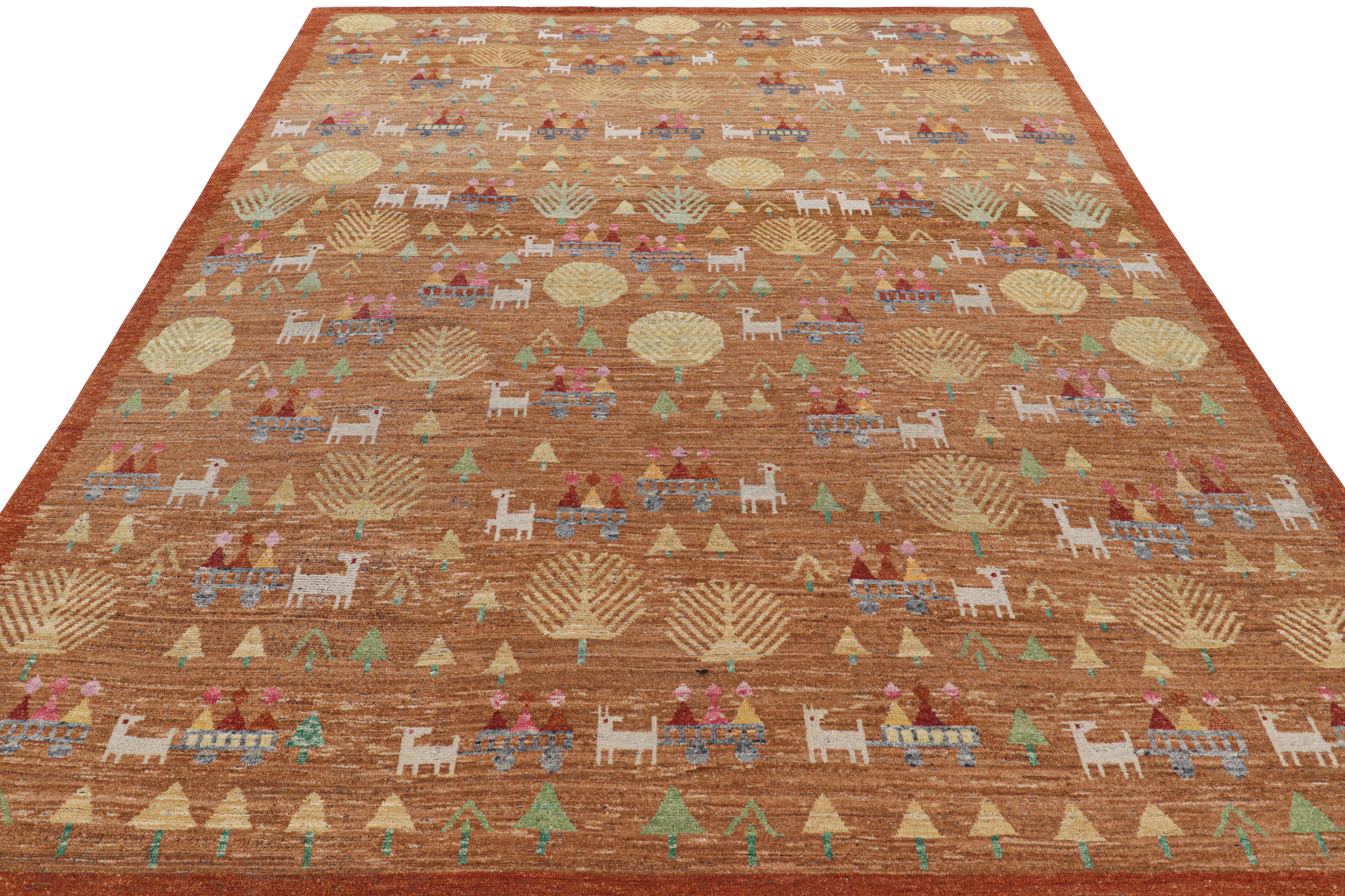 Indiano Rug & Kilim è un tappeto in stile svedese in marrone con motivi geometrici figurativi in vendita