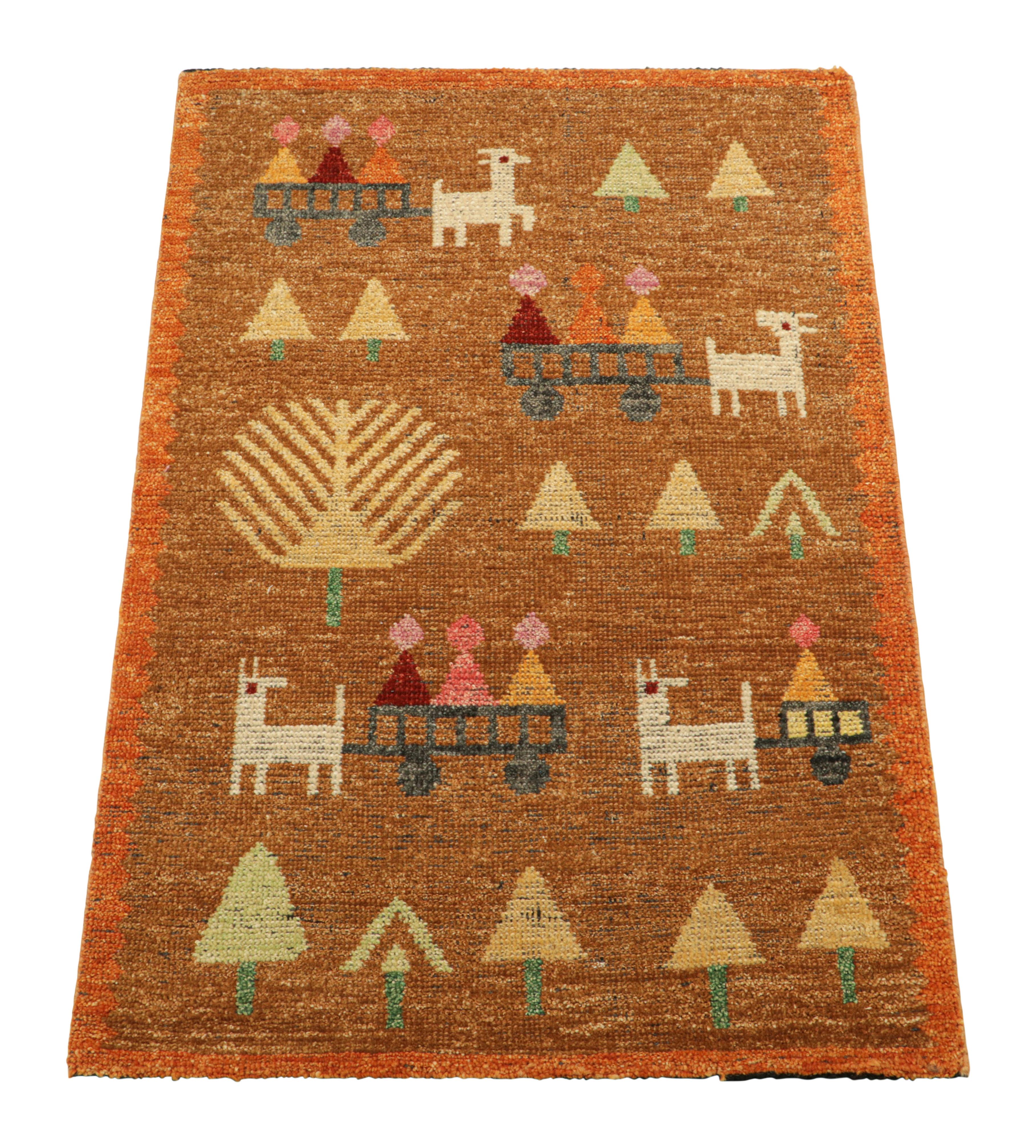Indiano Rug & Kilim è un tappeto in stile svedese in marrone con motivi geometrici figurativi in vendita