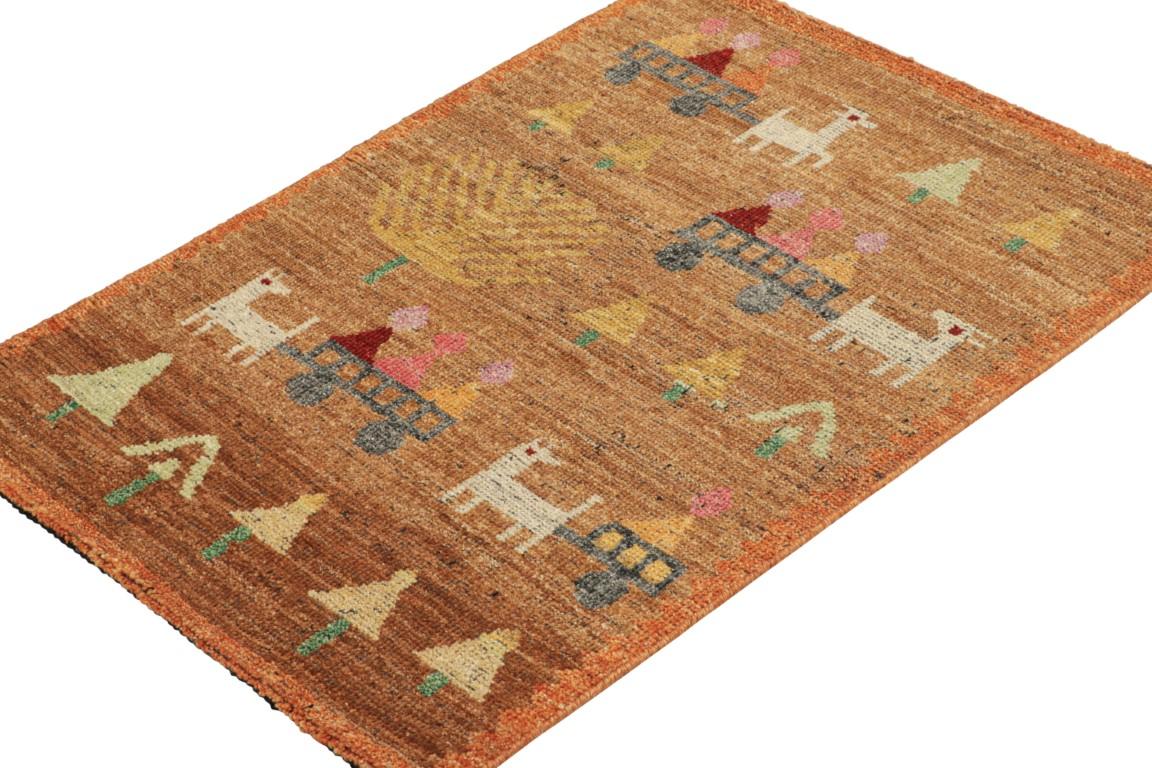 Indiano Rug & Kilim è un tappeto in stile svedese in marrone con motivi geometrici figurativi in vendita