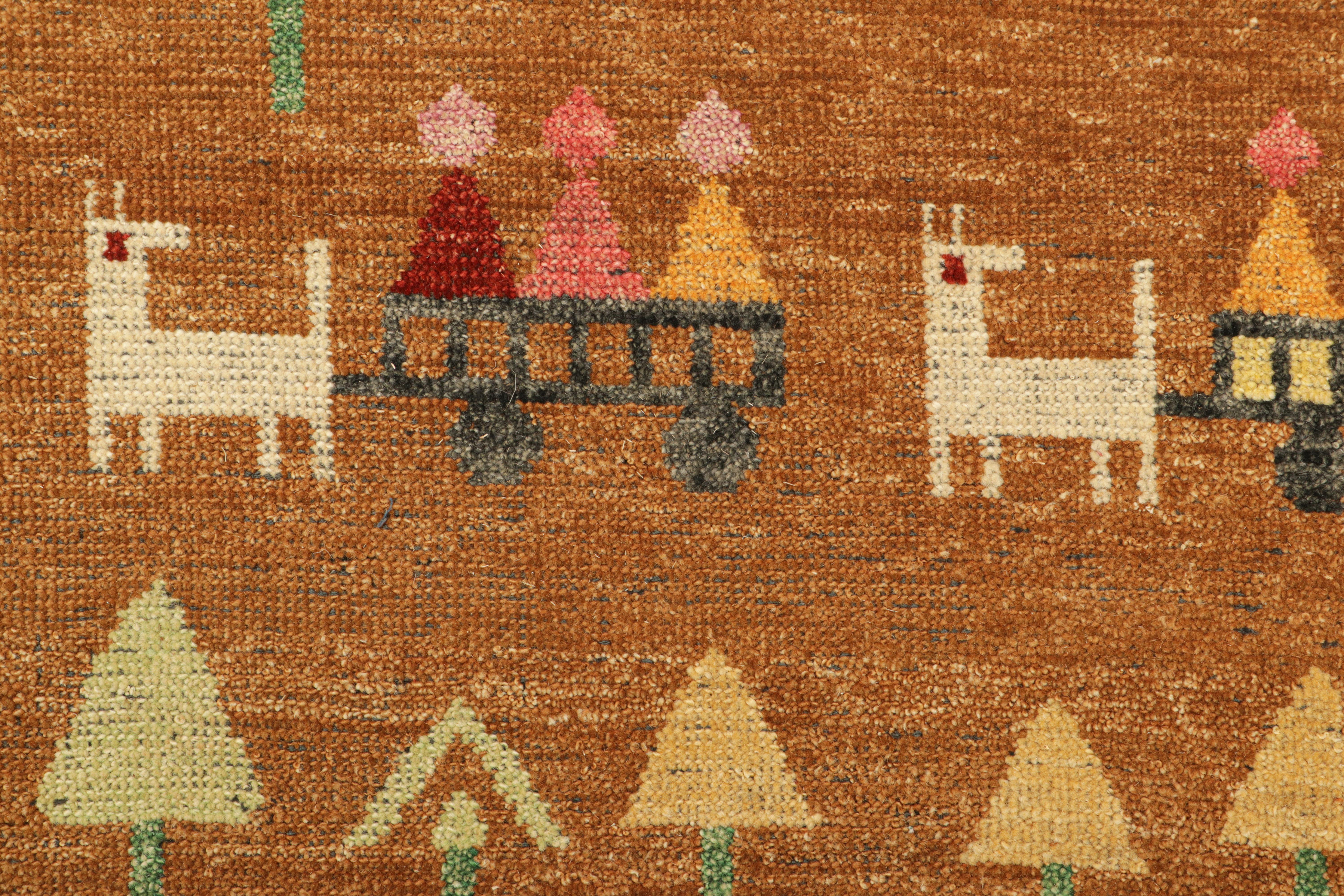 Rug & Kilim's Swedish Style Rug in Brown With Figural Geometric Patterns (Tapis de style suédois à motifs géométriques figuratifs) Neuf - En vente à Long Island City, NY