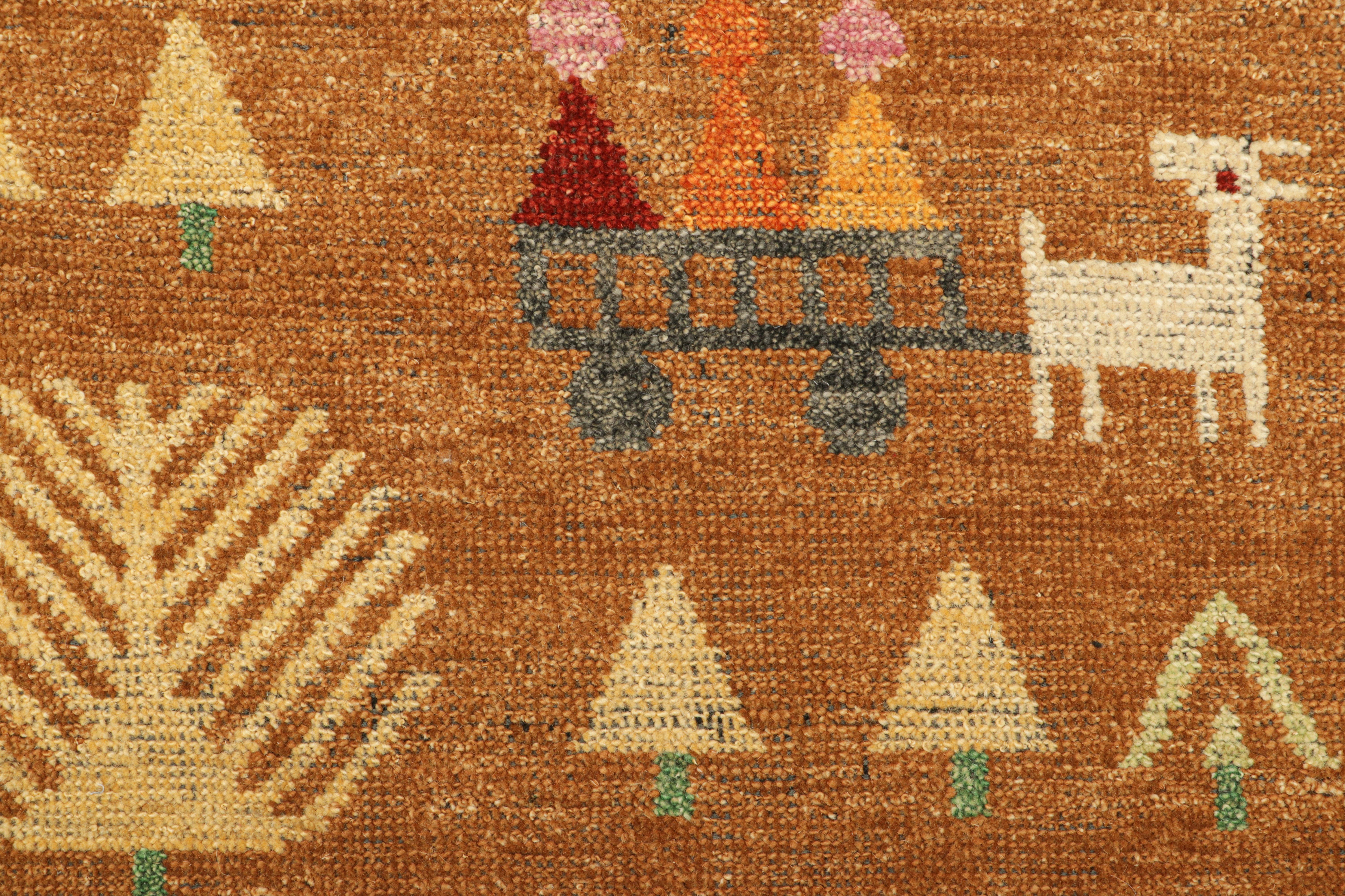 Rug & Kilim è un tappeto in stile svedese in marrone con motivi geometrici figurativi In condizioni Nuovo in vendita a Long Island City, NY