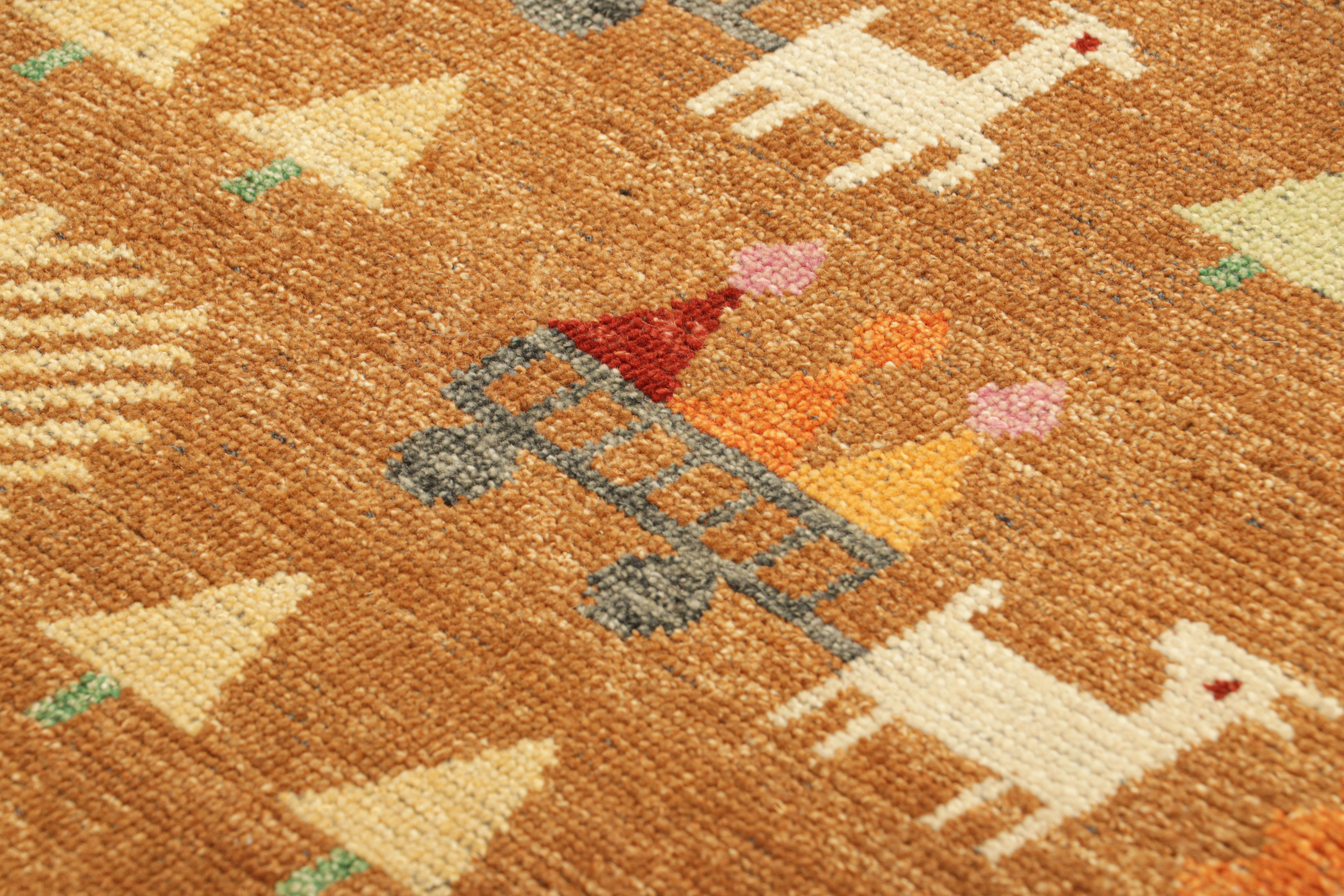 XXIe siècle et contemporain Rug & Kilim's Swedish Style Rug in Brown With Figural Geometric Patterns (Tapis de style suédois à motifs géométriques figuratifs) en vente