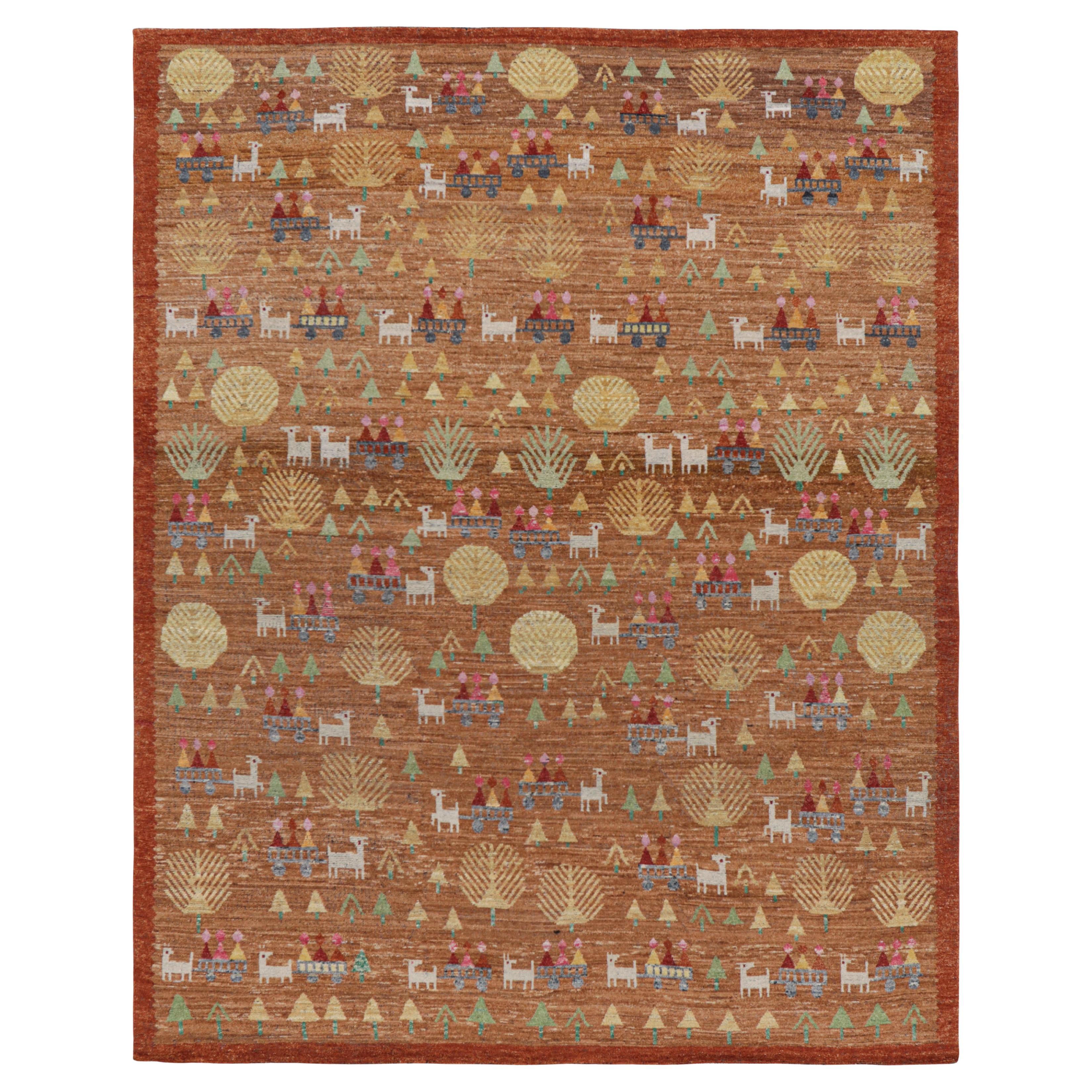 Rug & Kilim’s Swedish Style Rug in Brown with Figural Geometric Patterns