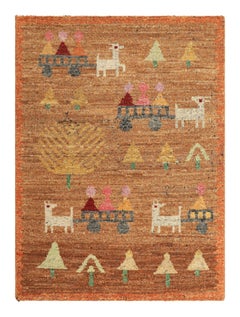 Rug & Kilim’s Swedish Style Rug in Brown with Figural Geometric Patterns