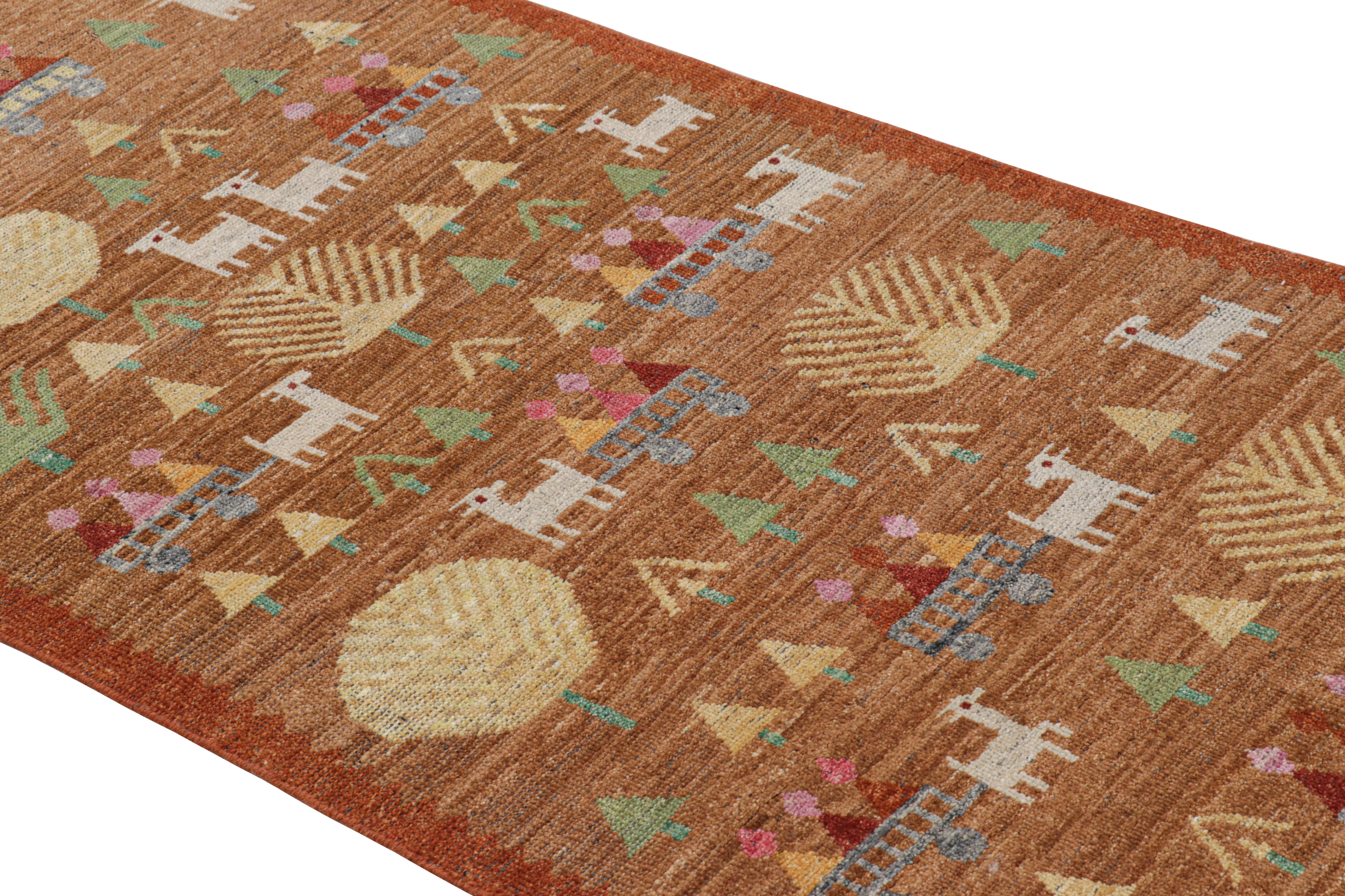 Annodato a mano in una speciale miscela di lana di Ghazni, questo tappeto runner 4x8 è una nuova ed entusiasmante aggiunta ai classici personalizzati della Rug & Kilim's Burano Collection, ispirata all'arte popolare scandinava di metà secolo con