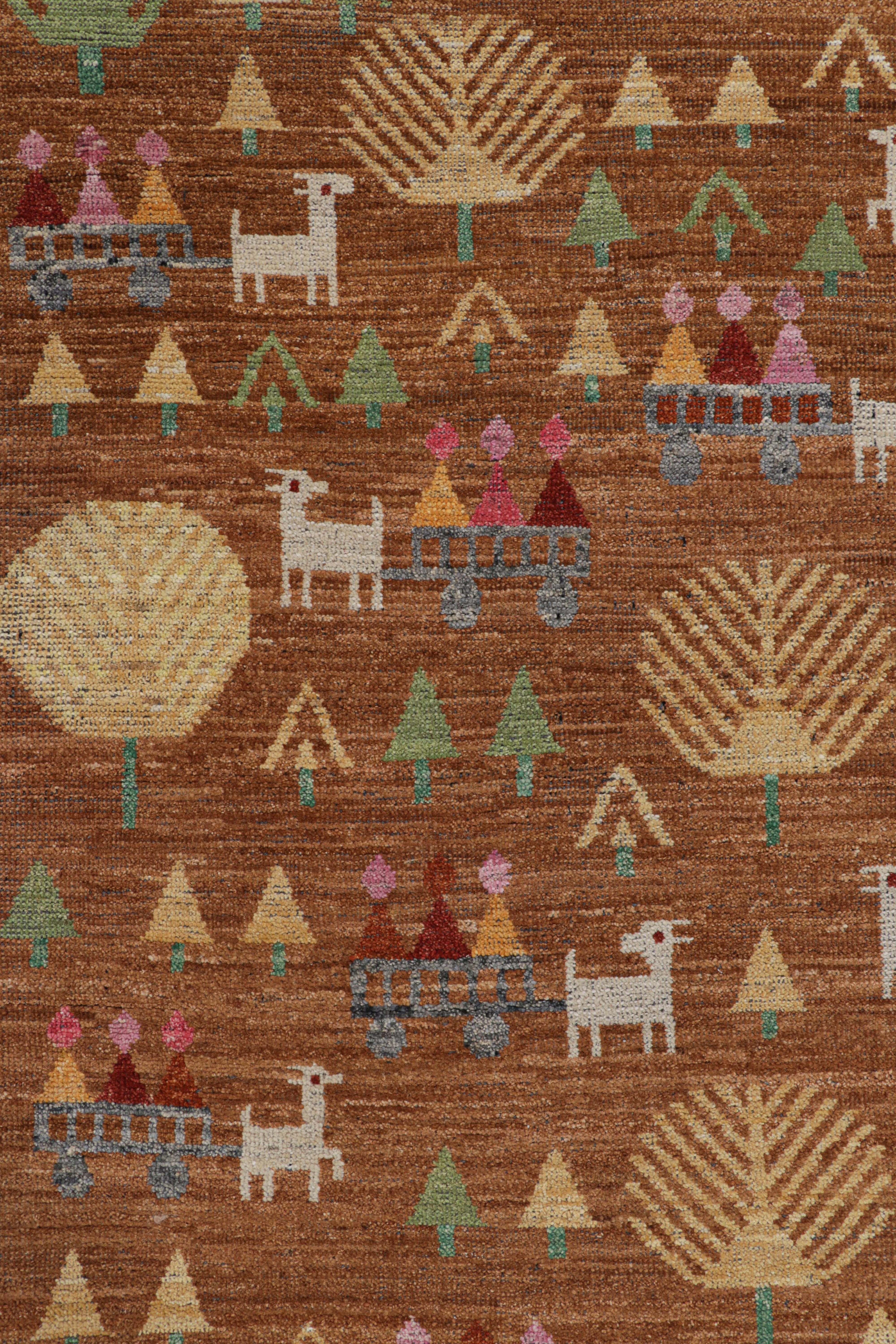 Tappeto Runner in stile svedese di Rug & Kilim in marrone con motivi geometrici figurativi In condizioni Nuovo in vendita a Long Island City, NY