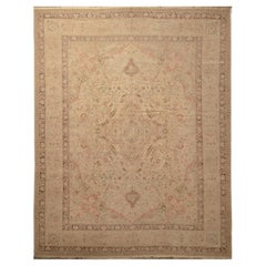 Rug & Kilim's Tabriz Style Medallion Floral Cream Pink and Green Wool Rug