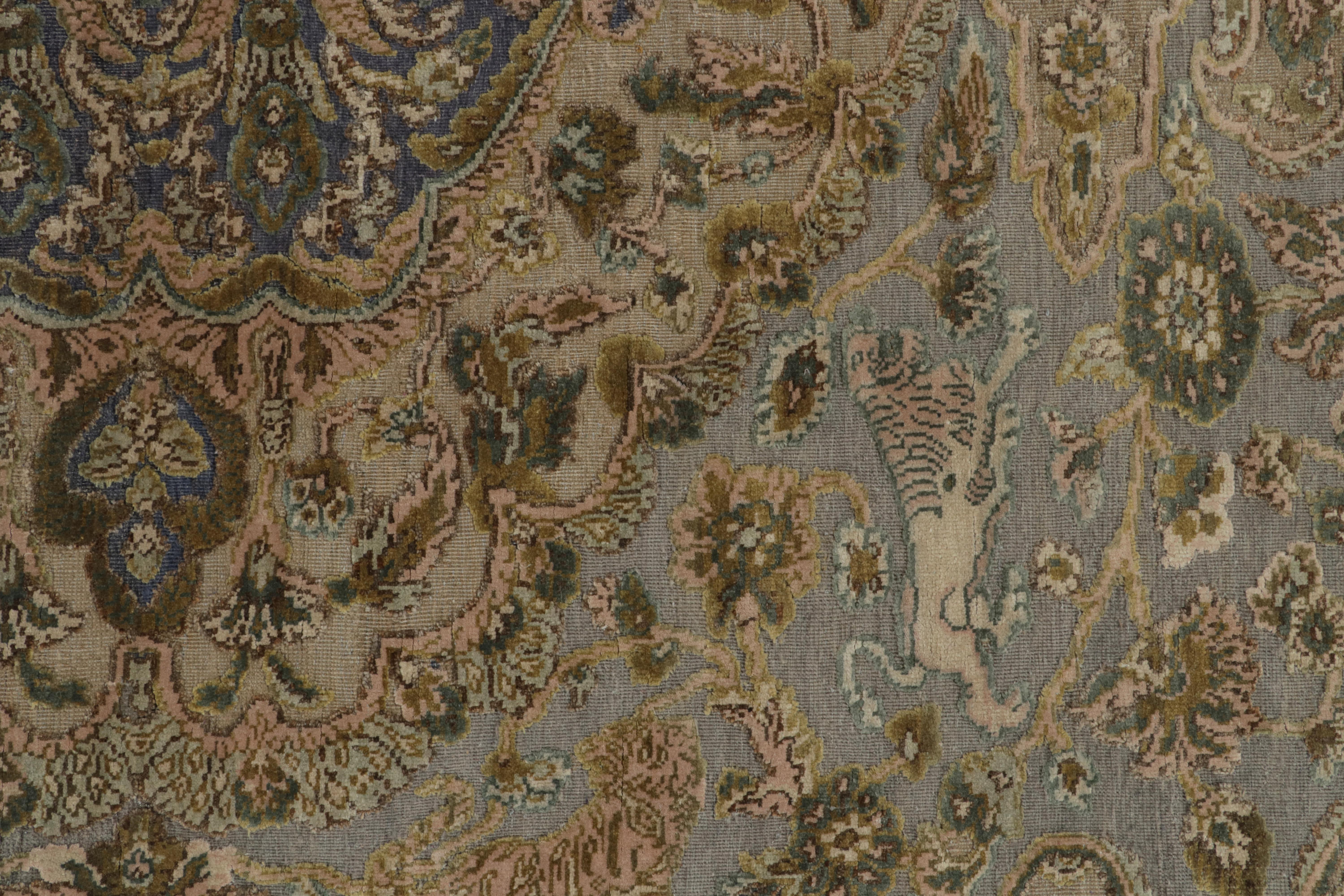 Teppich & Kilims Medaillon-Teppich im Täbris-Stil in Blau, Grün & Beige-Braun mit Bildern im Zustand „Neu“ im Angebot in Long Island City, NY