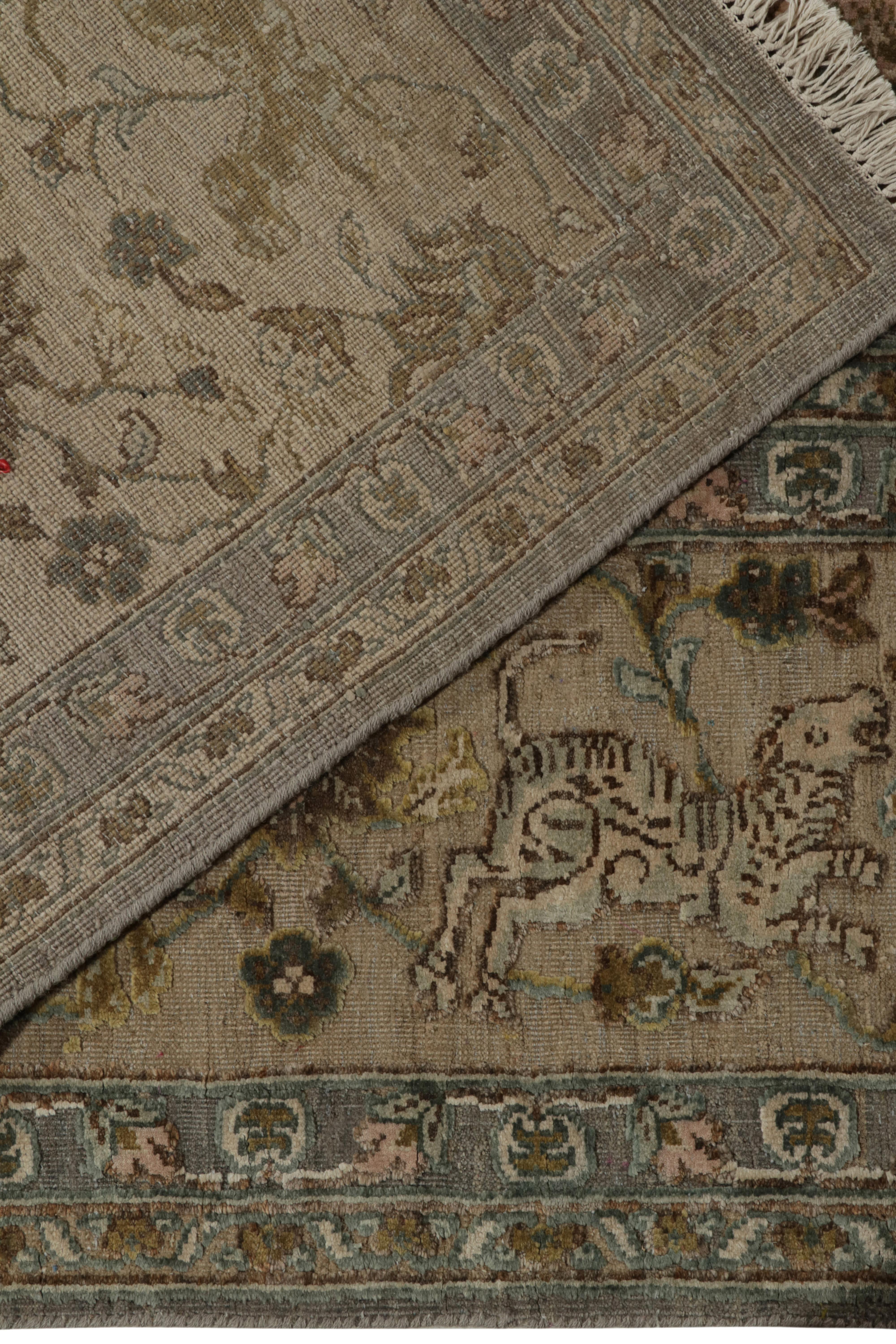 Wool Rug & Kilim’s Tabriz style Medallion rug in Blue, Green & Beige-Brown Pictorials For Sale