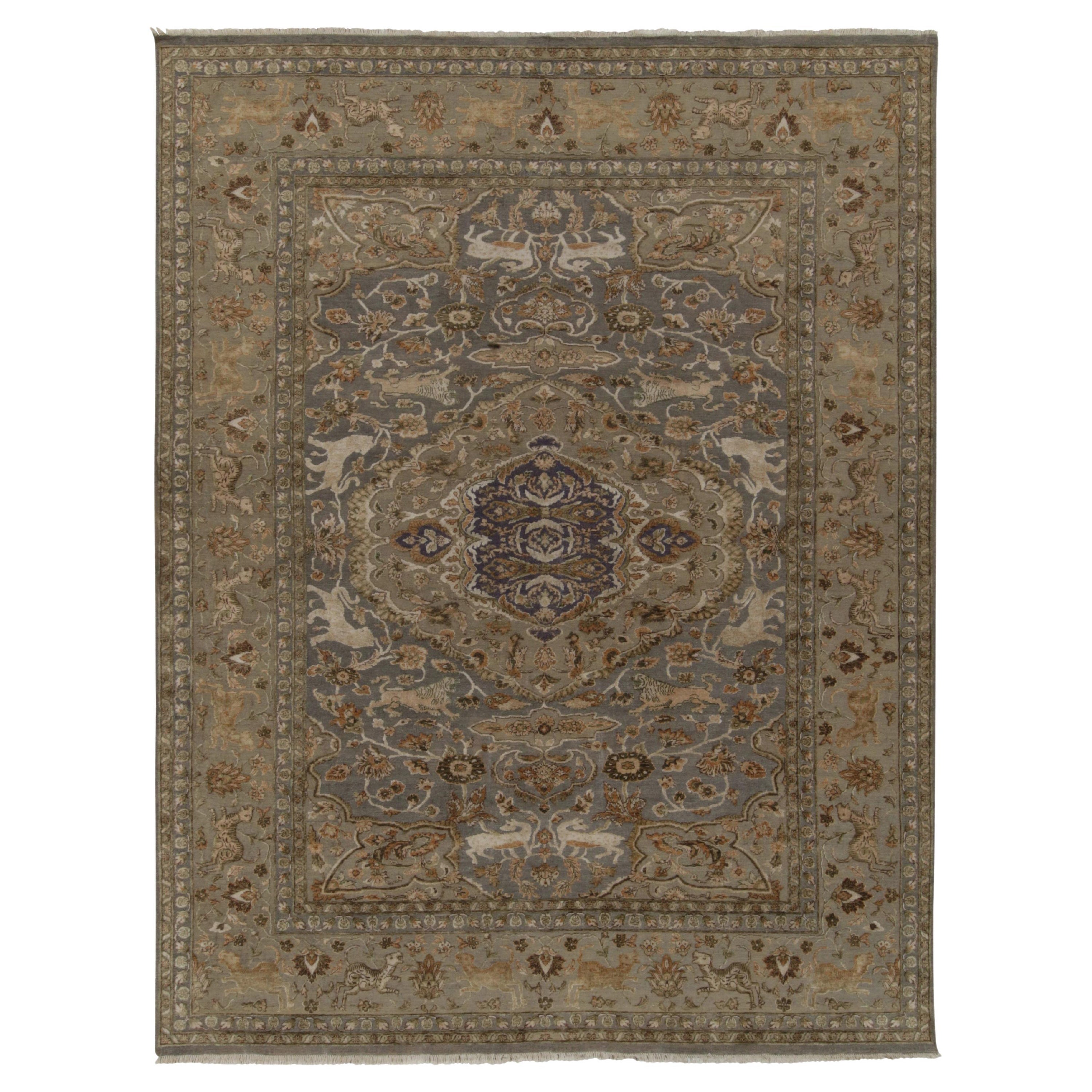 Rug & Kilim: Tappeto a medaglioni in stile Tabriz in blu, verde e beige-marrone